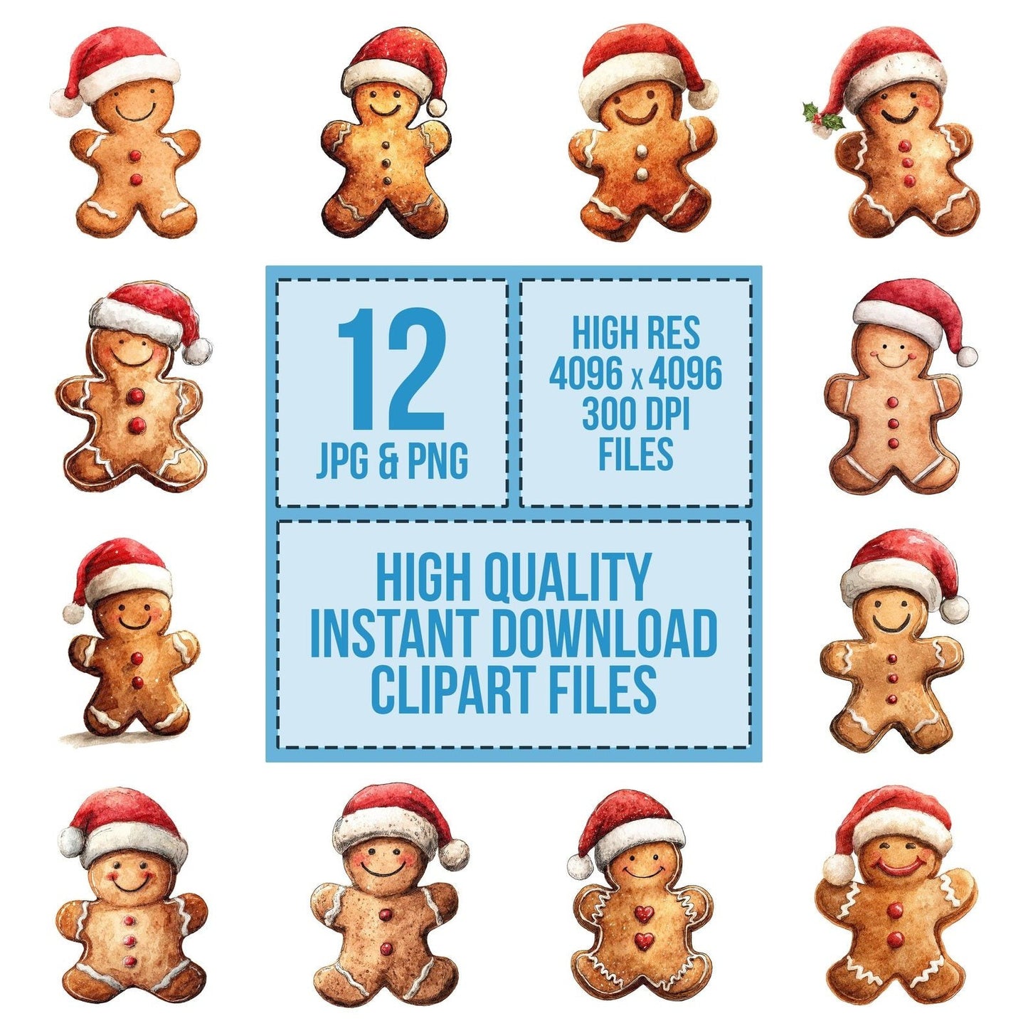 Christmas Watercolour Gingerbread Santa Clipart Set (DDD004932)
