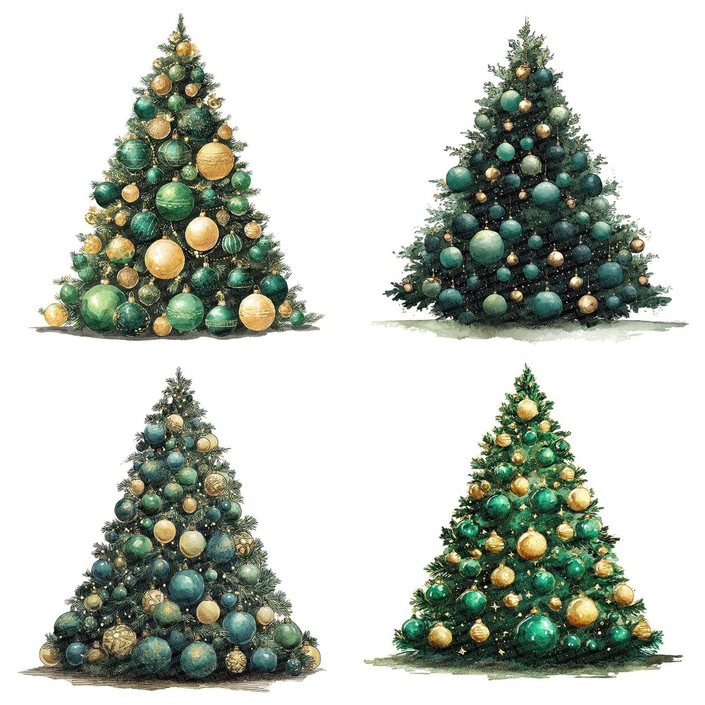 Christmas Watercolour Grand Tree Clipart Set (DDD004933)