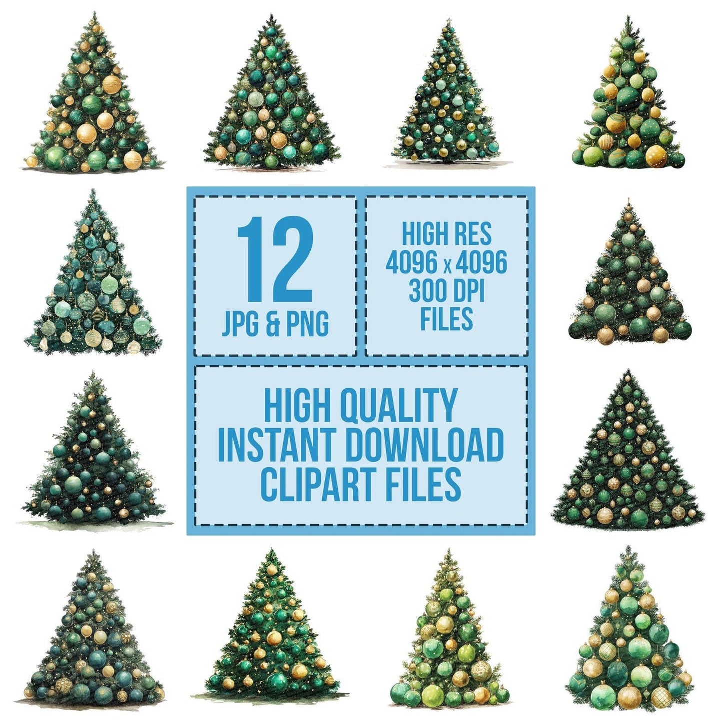 Christmas Watercolour Grand Tree Clipart Set (DDD004933)