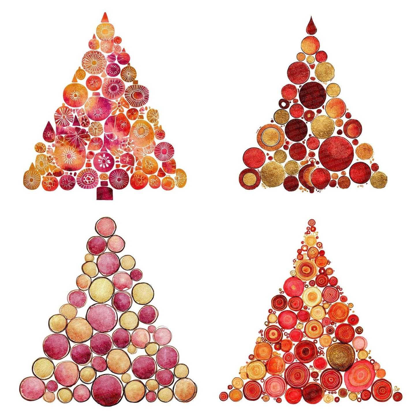 Christmas Watercolour Ornament Tree Clipart Set (DDD004936)
