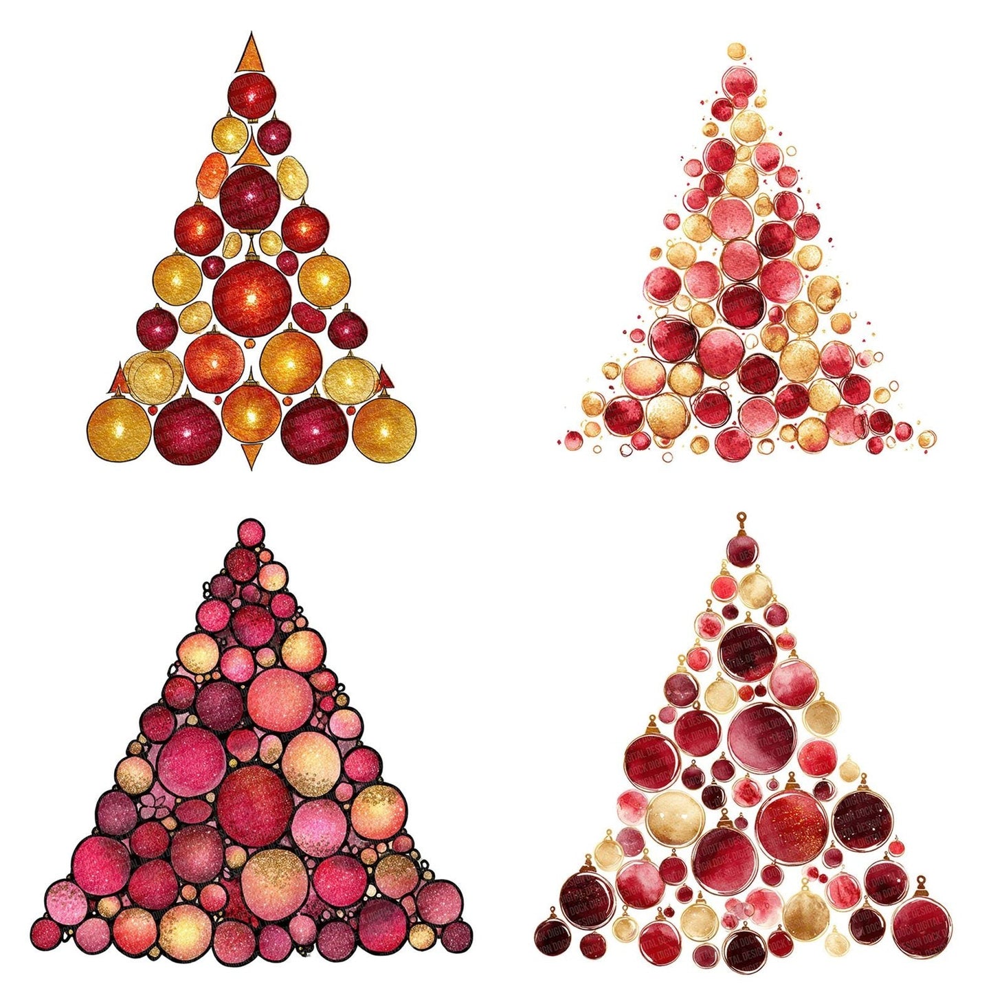 Christmas Watercolour Ornament Tree Clipart Set (DDD004936)