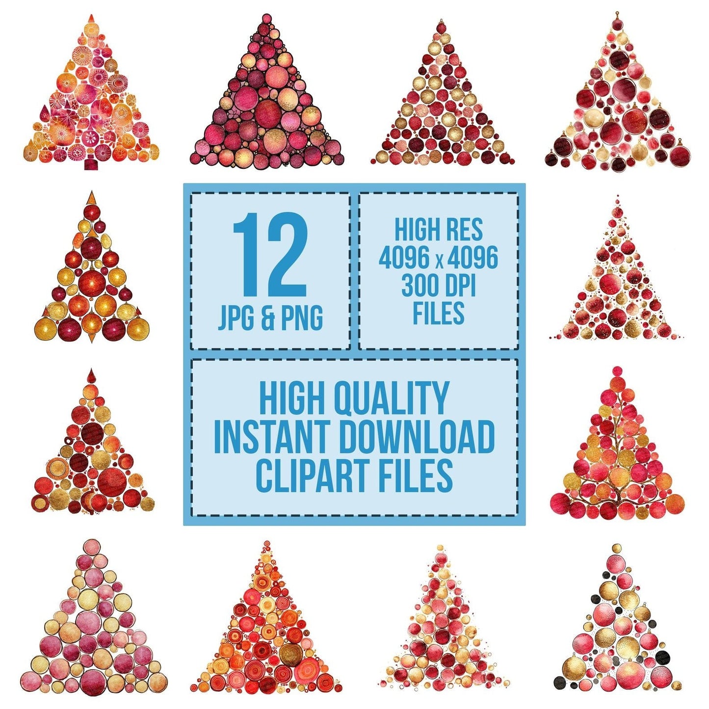 Christmas Watercolour Ornament Tree Clipart Set (DDD004936)