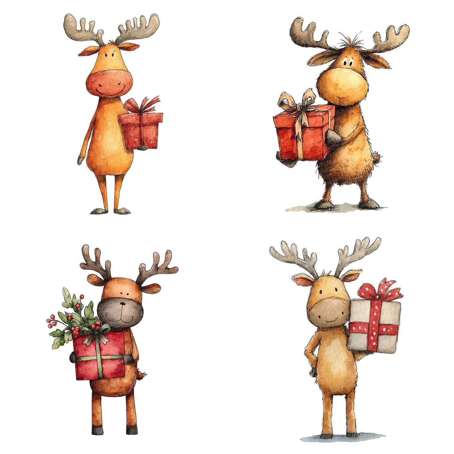 Christmas Watercolour Reindeer Gift Clipart Set (DDD004937)