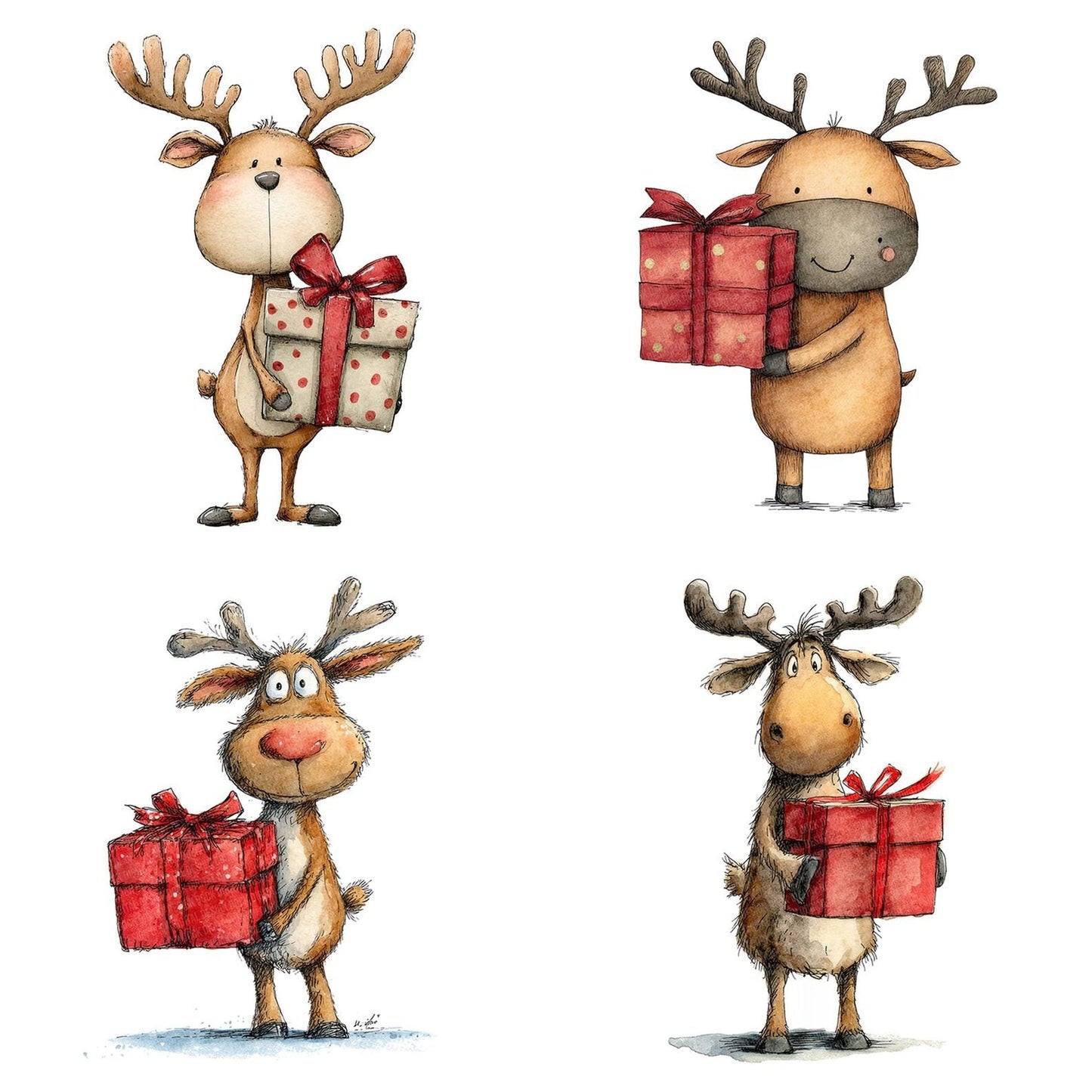 Christmas Watercolour Reindeer Gift Clipart Set (DDD004937)