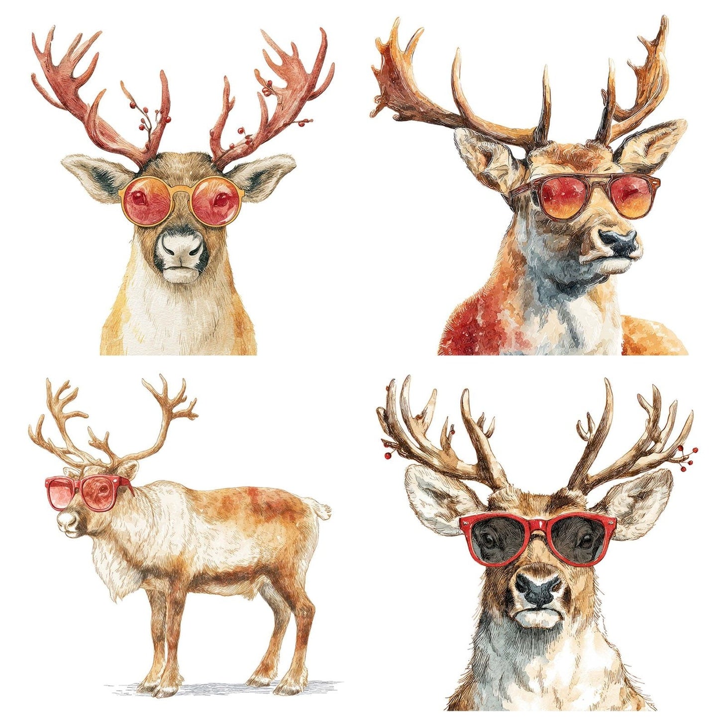 Christmas Watercolour Reindeer Glasses Clipart Set (DDD004938)