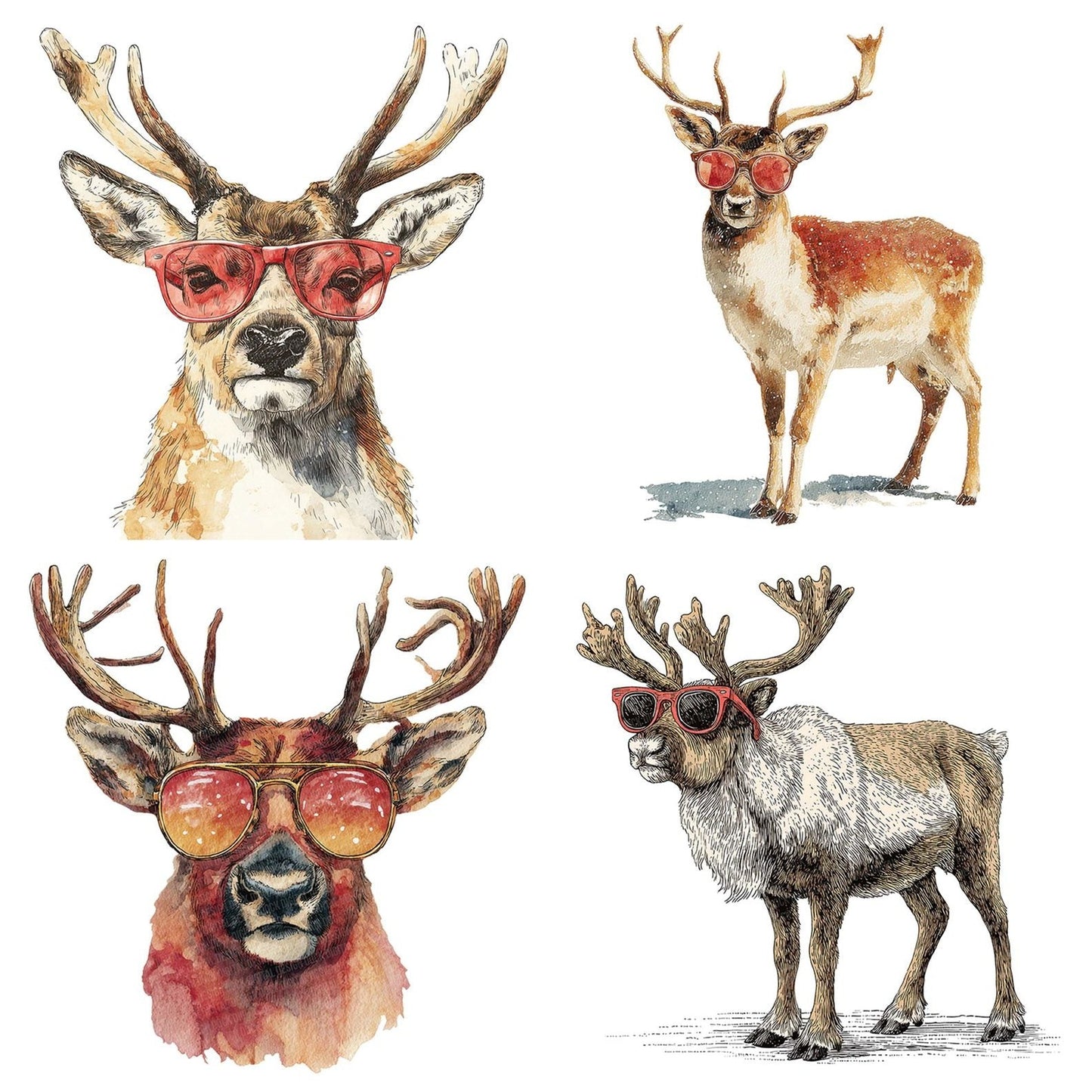 Christmas Watercolour Reindeer Glasses Clipart Set (DDD004938)
