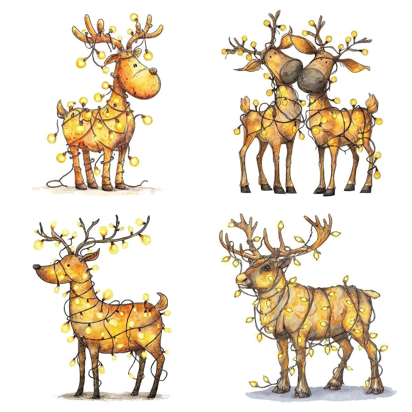 Christmas Watercolour Reindeer Lights Clipart Set (DDD004939)