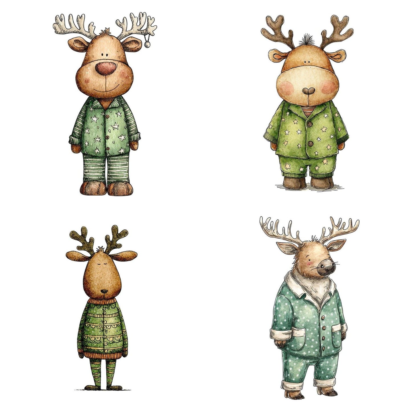 Christmas Watercolour Reindeer Pajamas Clipart Set (DDD004940)