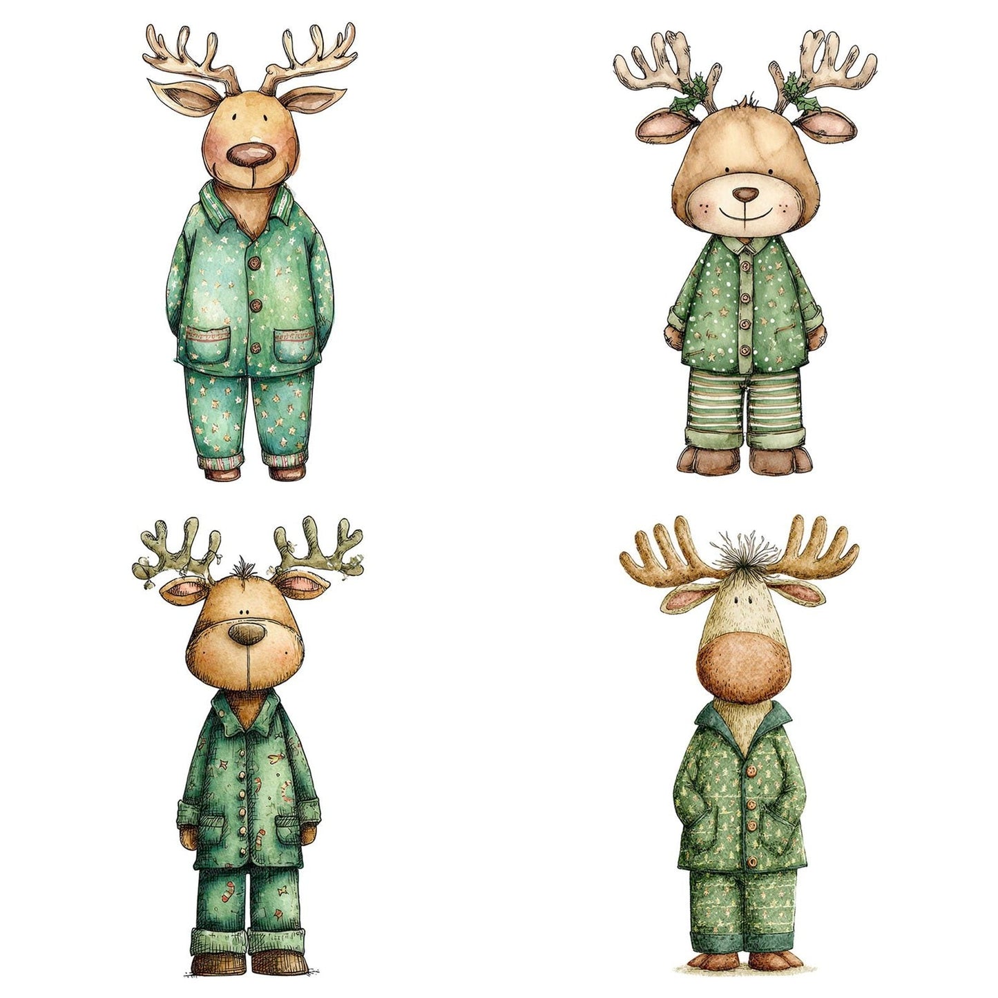 Christmas Watercolour Reindeer Pajamas Clipart Set (DDD004940)