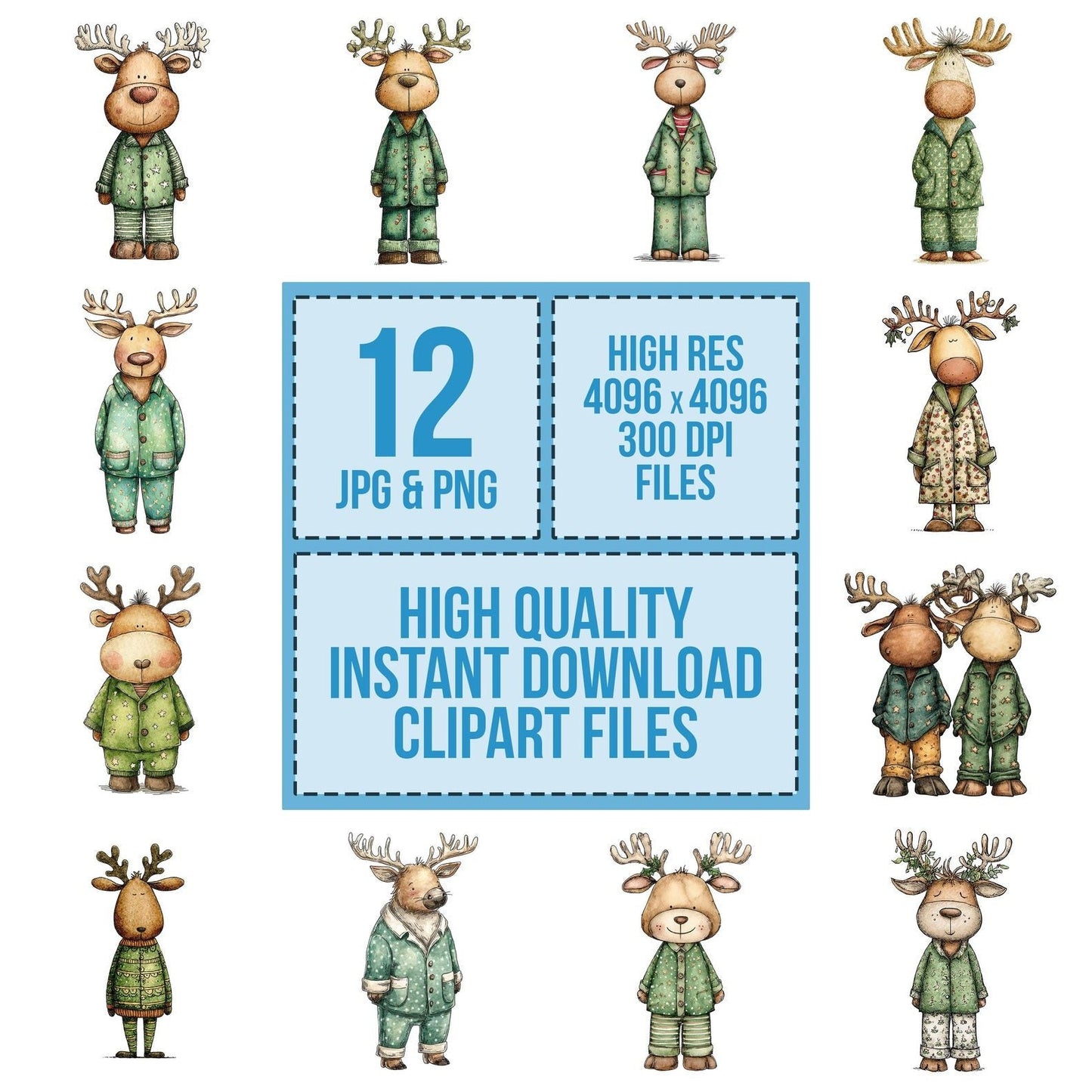 Christmas Watercolour Reindeer Pajamas Clipart Set (DDD004940)