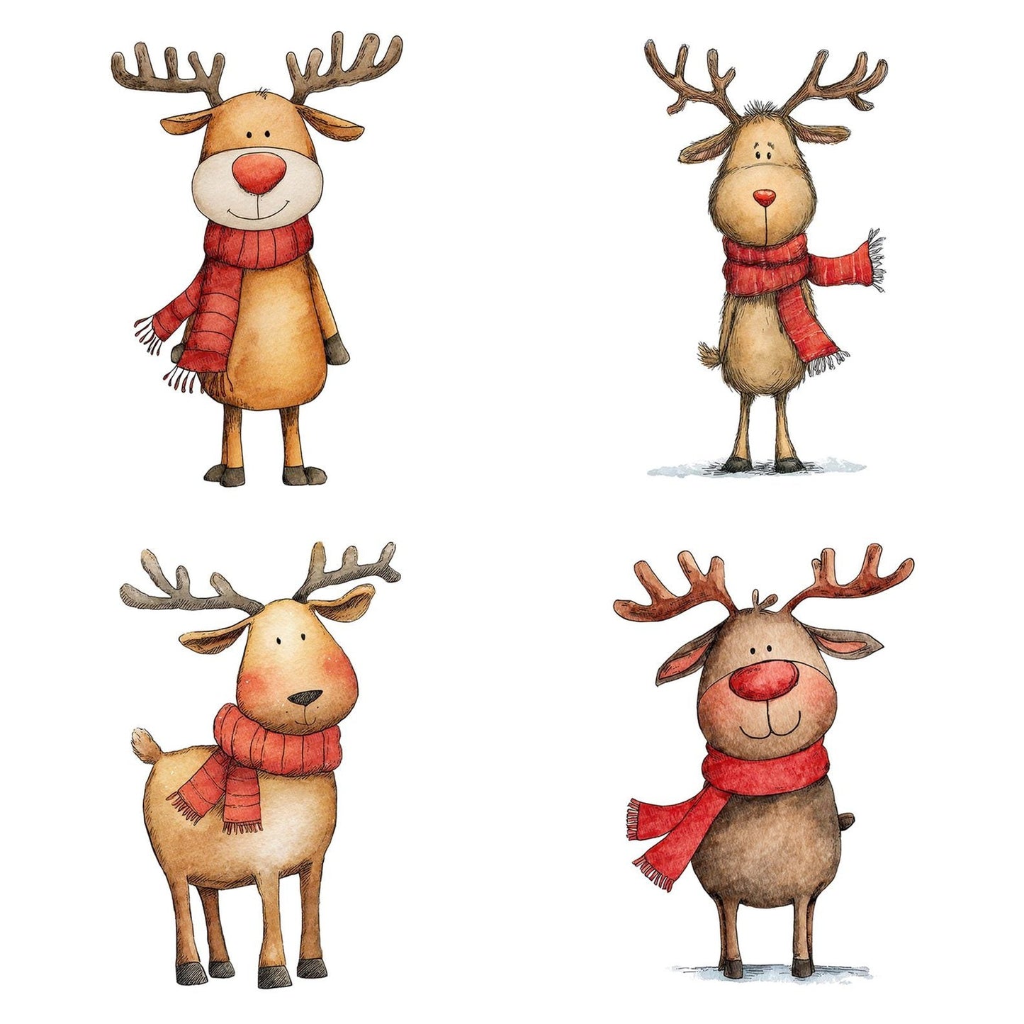Christmas Watercolour Reindeer Scarf Clipart Set (DDD004941)