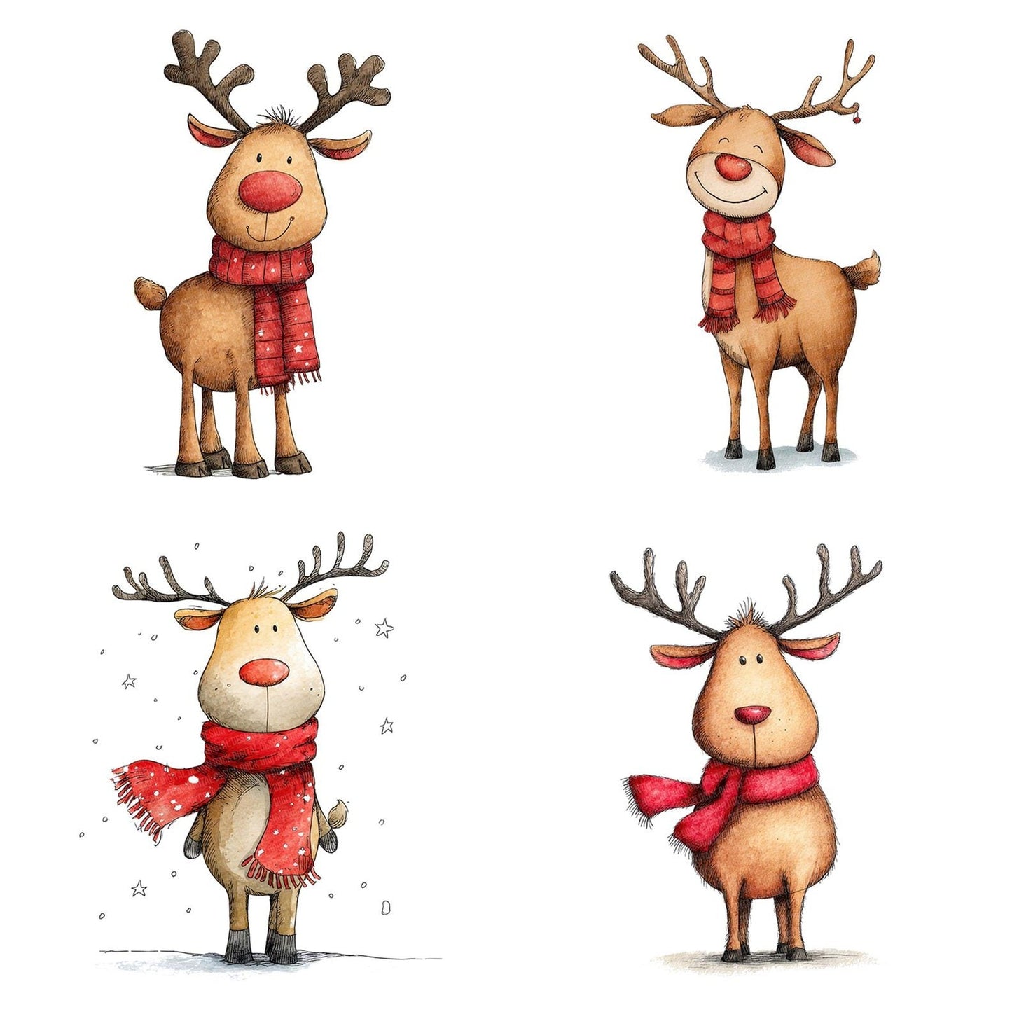 Christmas Watercolour Reindeer Scarf Clipart Set (DDD004941)