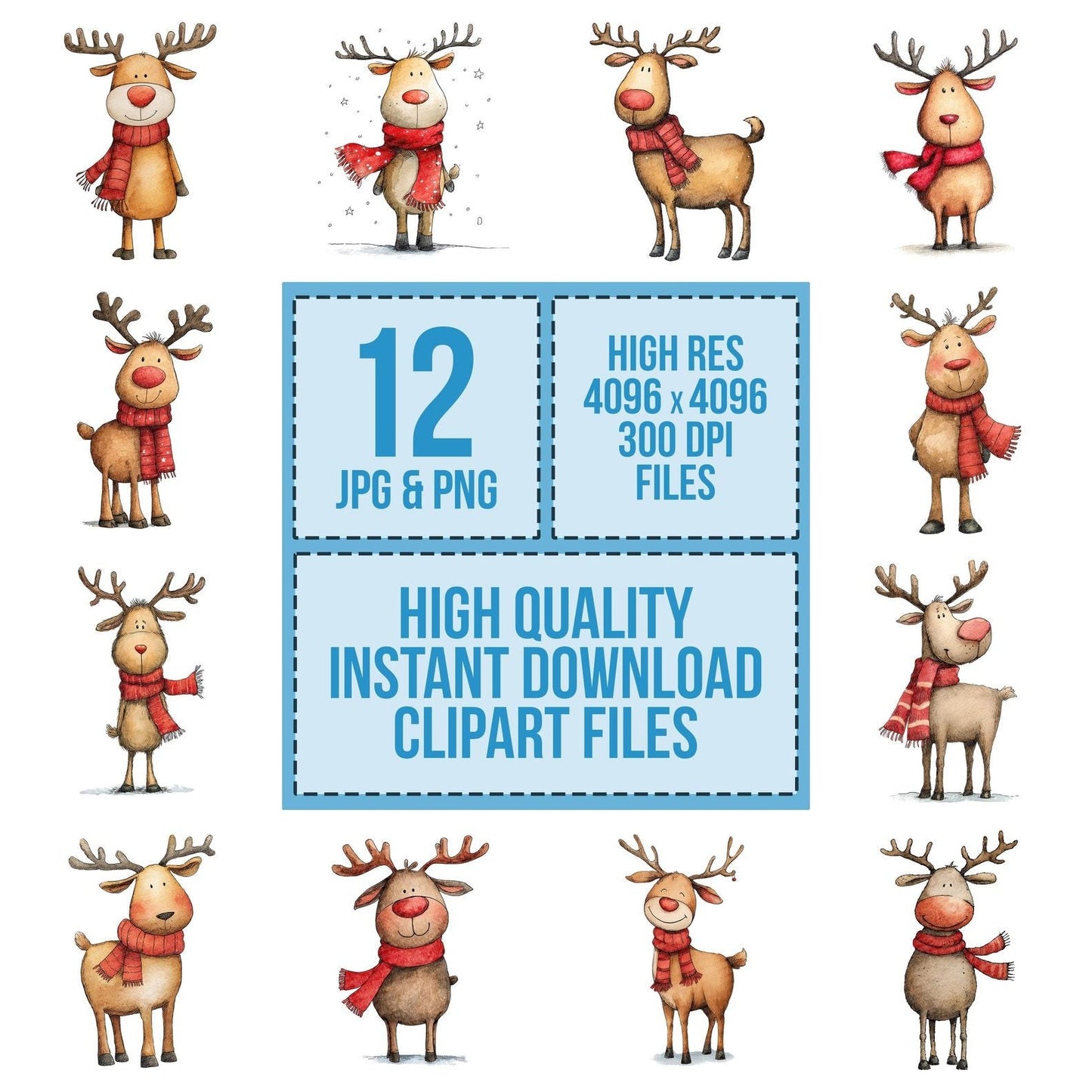Christmas Watercolour Reindeer Scarf Clipart Set (DDD004941)