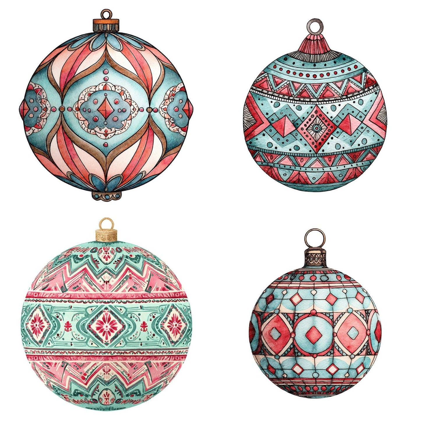Christmas Watercolour Retro Bauble Clipart Set (DDD004942)