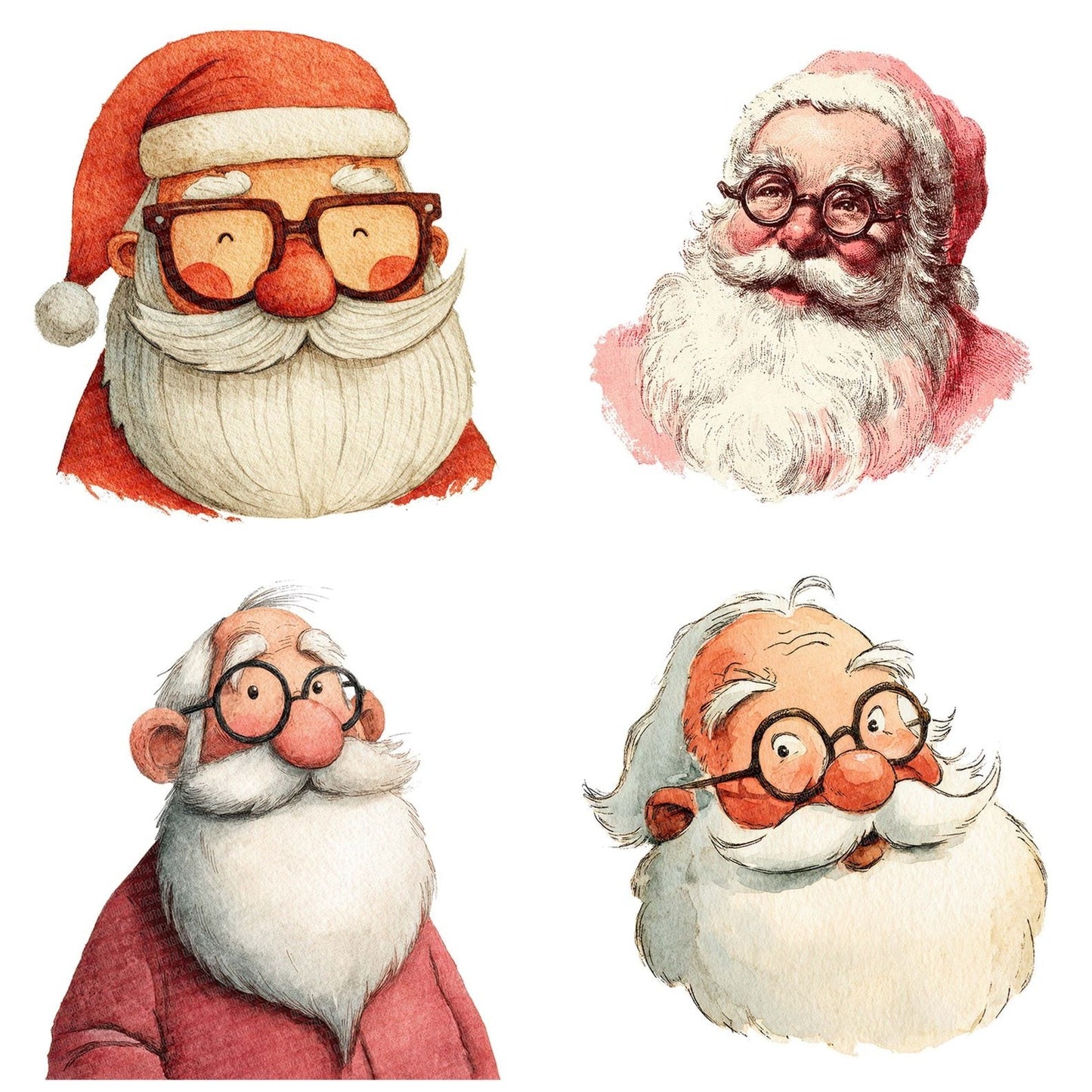 Christmas Watercolour Retro Santa Clipart Set (DDD004946)