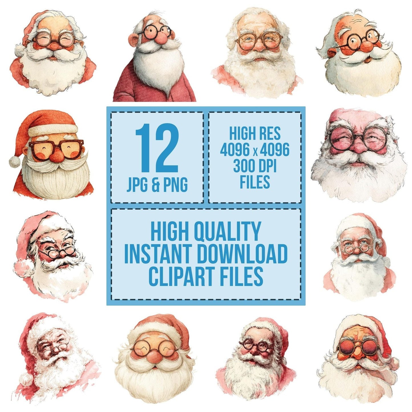 Christmas Watercolour Retro Santa Clipart Set (DDD004946)