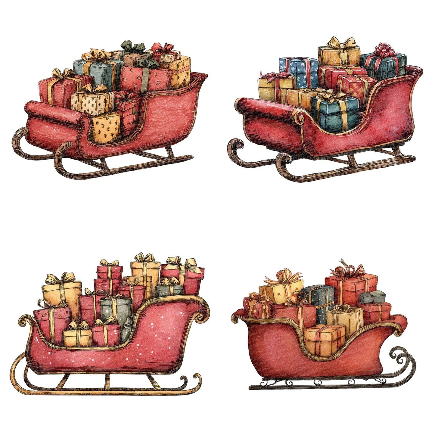 Christmas Watercolour Retro Sleigh Clipart Set (DDD004947)