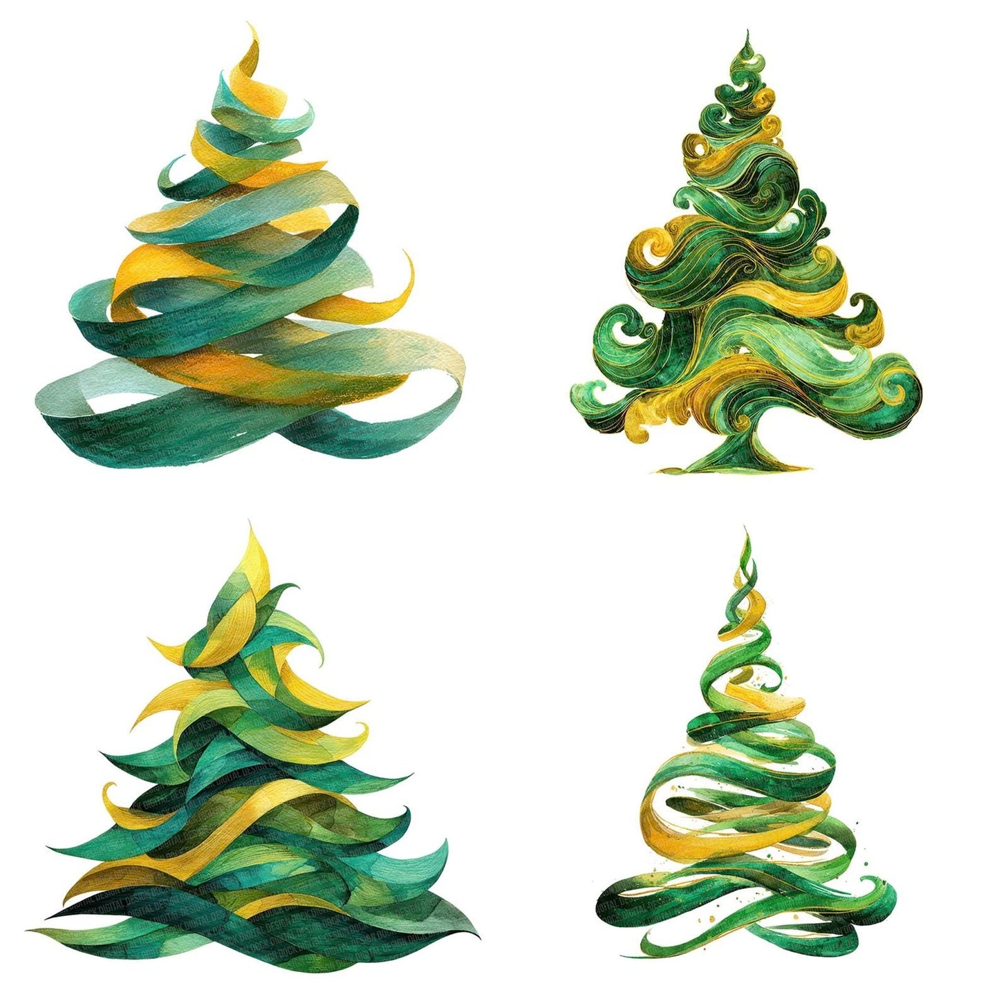 Christmas Watercolour Ribbon Tree Clipart Set (DDD004951)