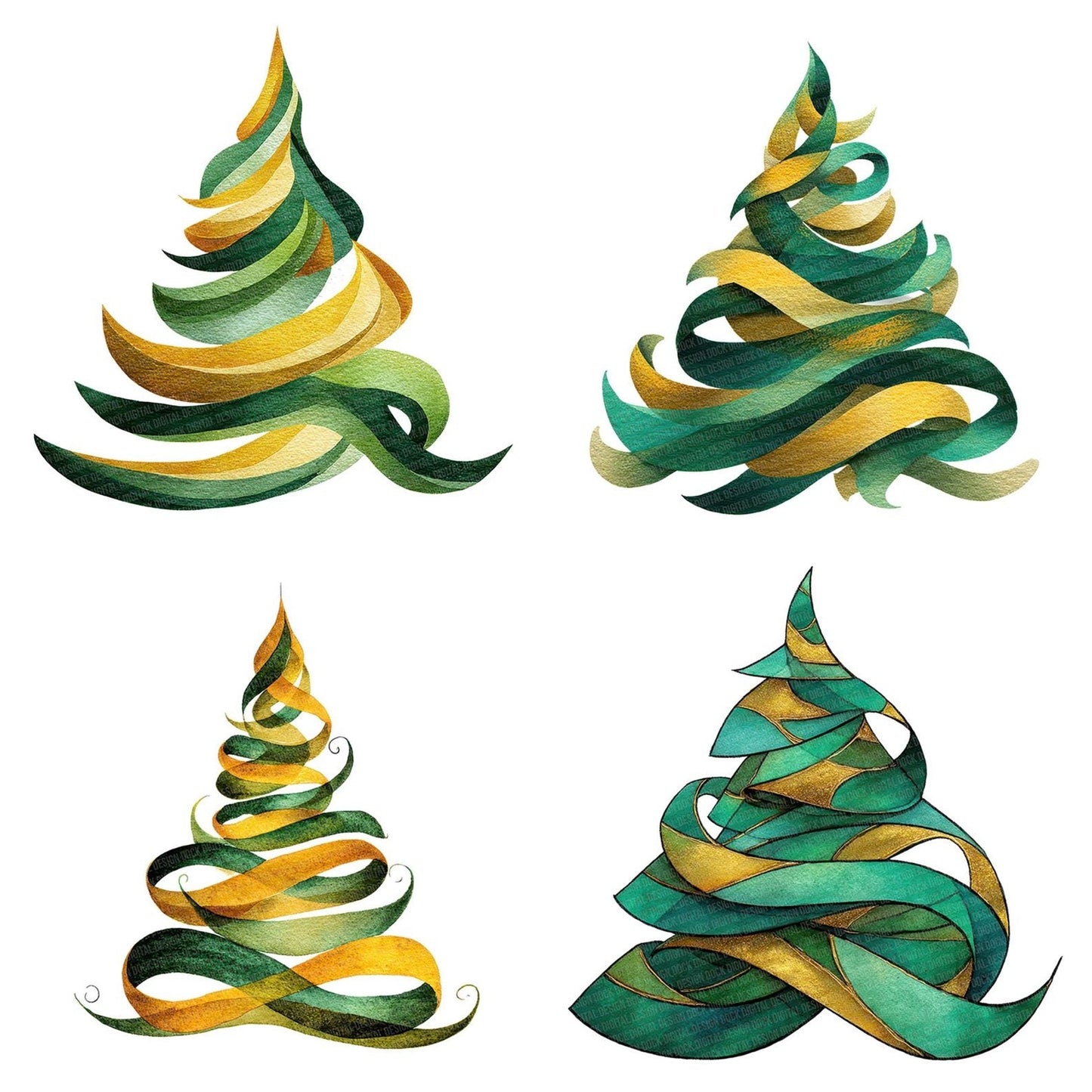 Christmas Watercolour Ribbon Tree Clipart Set (DDD004951)