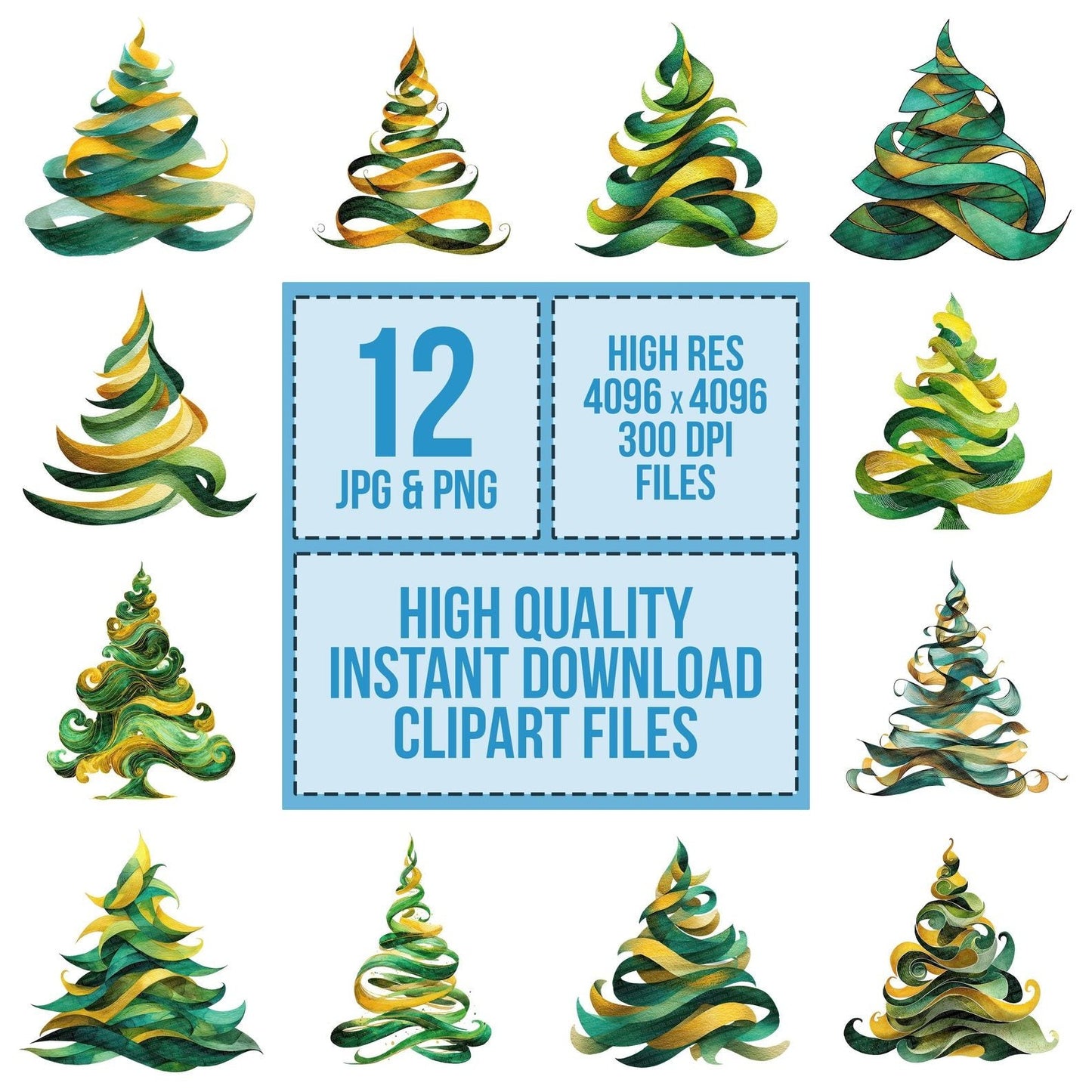 Christmas Watercolour Ribbon Tree Clipart Set (DDD004951)