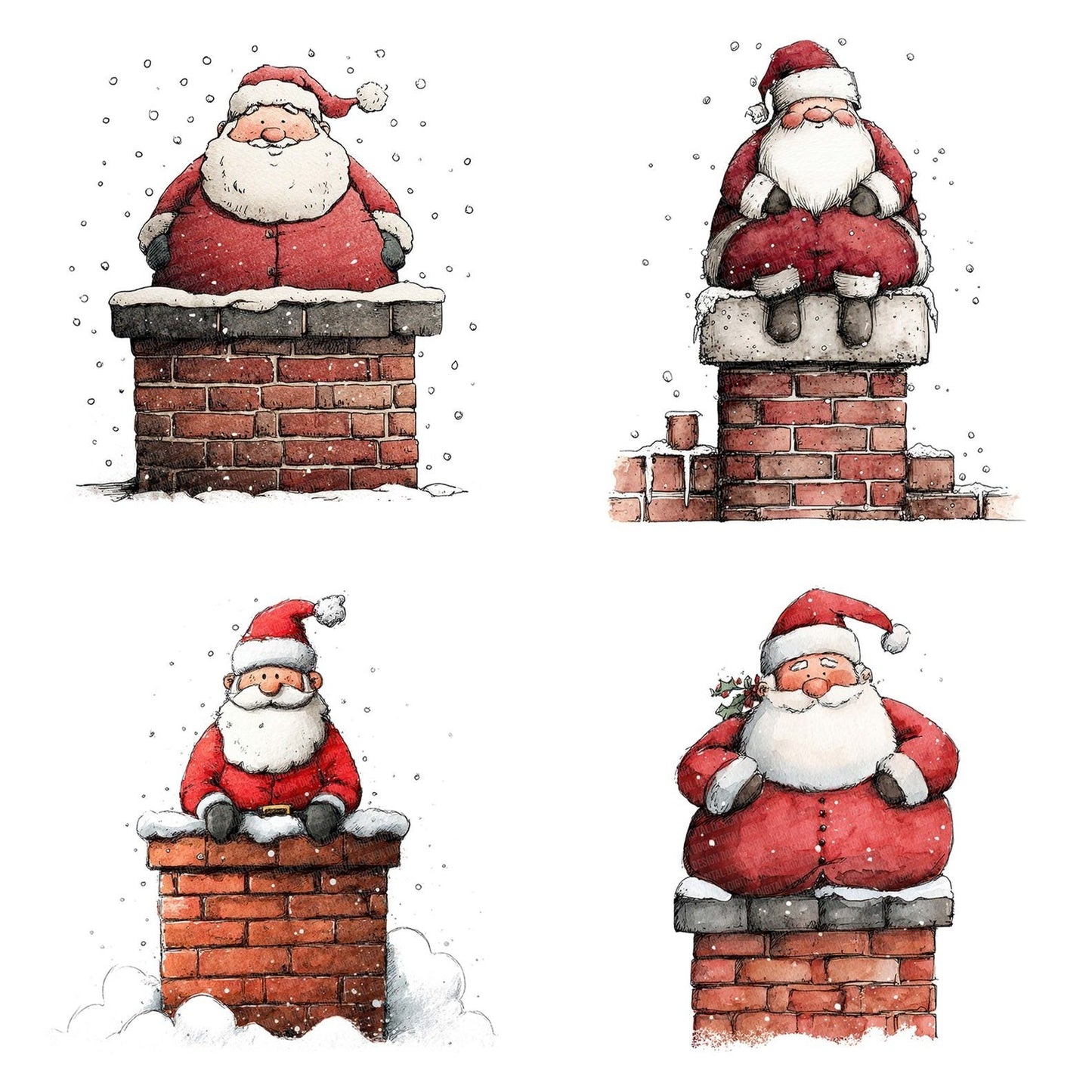 Christmas Watercolour Santa Chimney Clipart Set (DDD004954)
