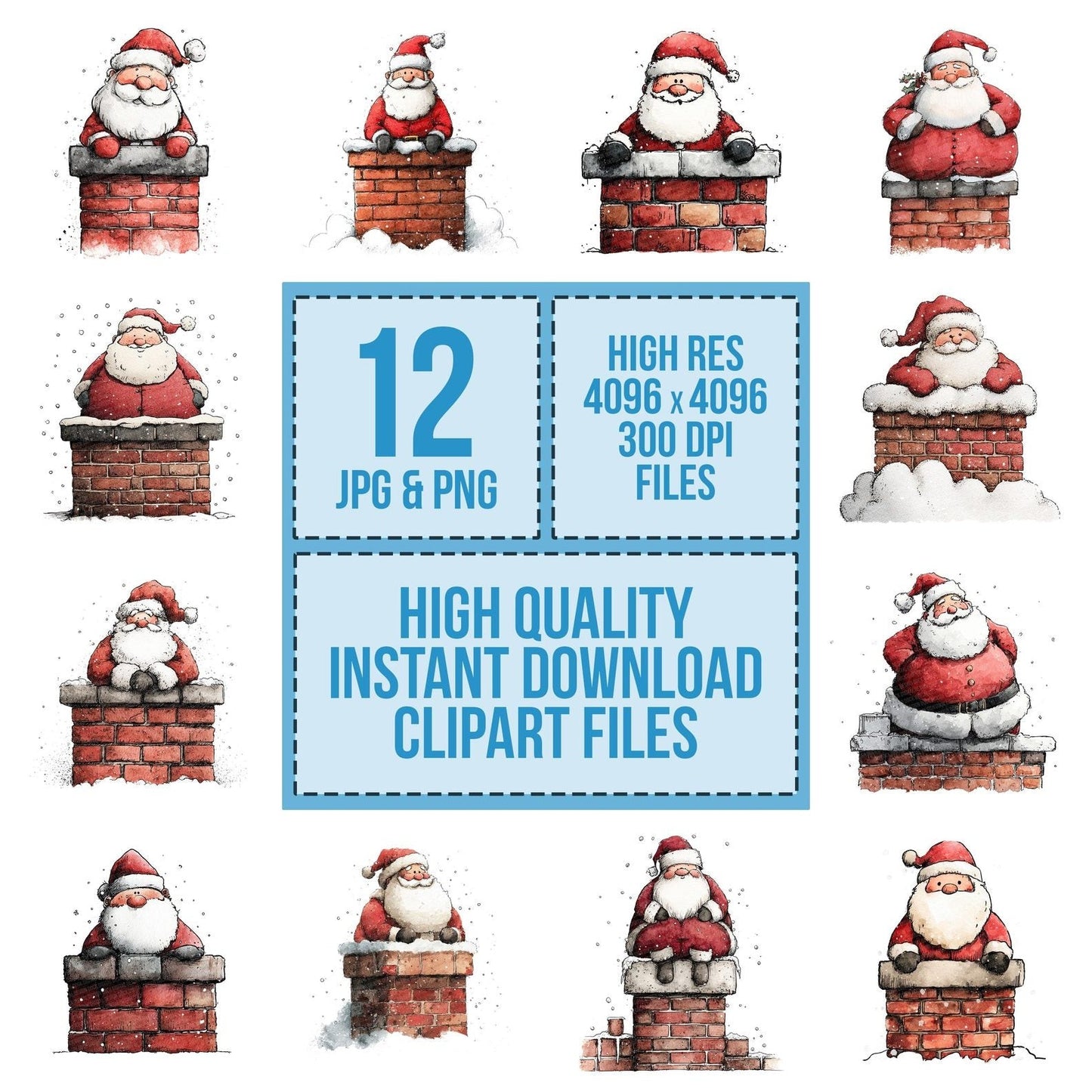 Christmas Watercolour Santa Chimney Clipart Set (DDD004954)