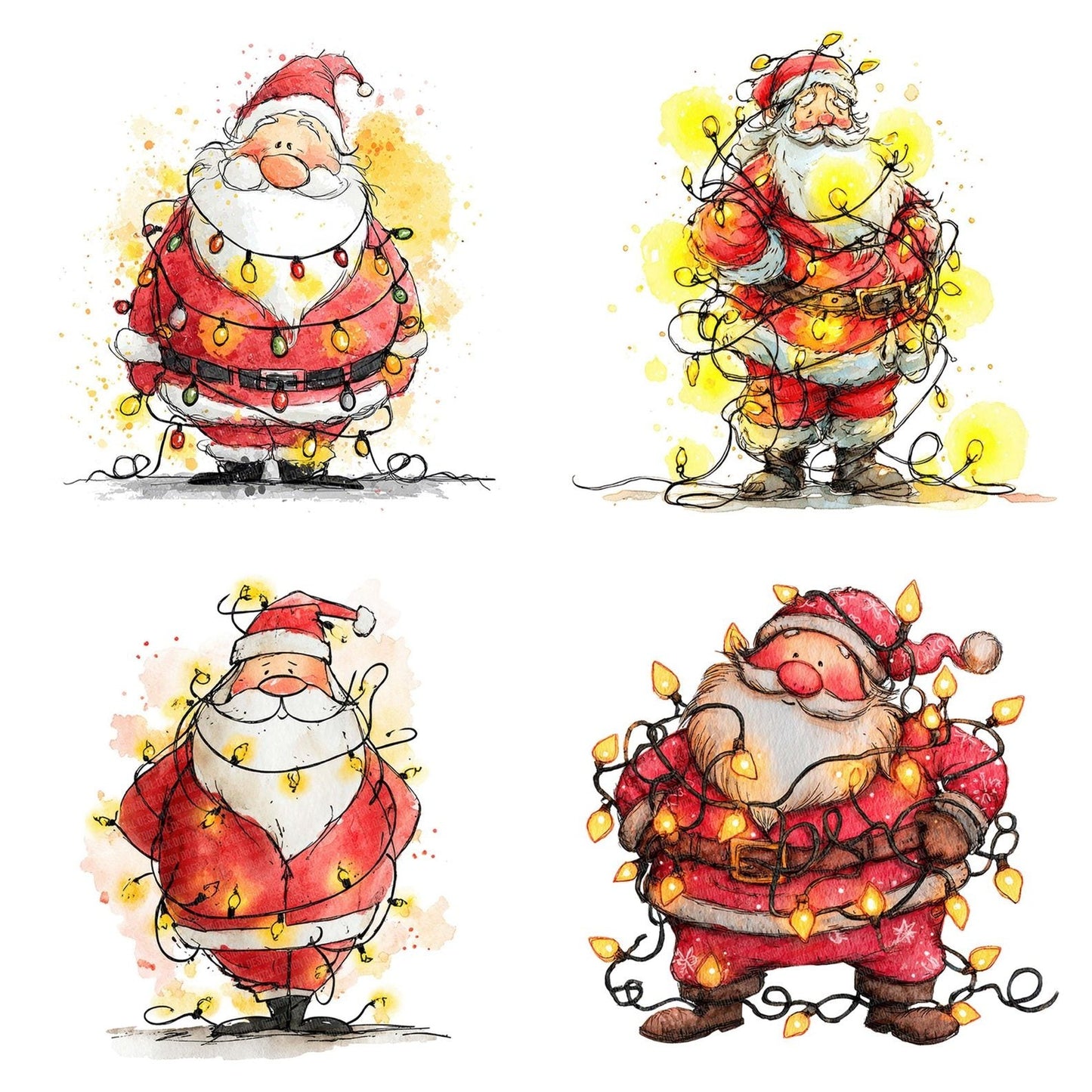 Christmas Watercolour Santa Lights Clipart Set (DDD004955)