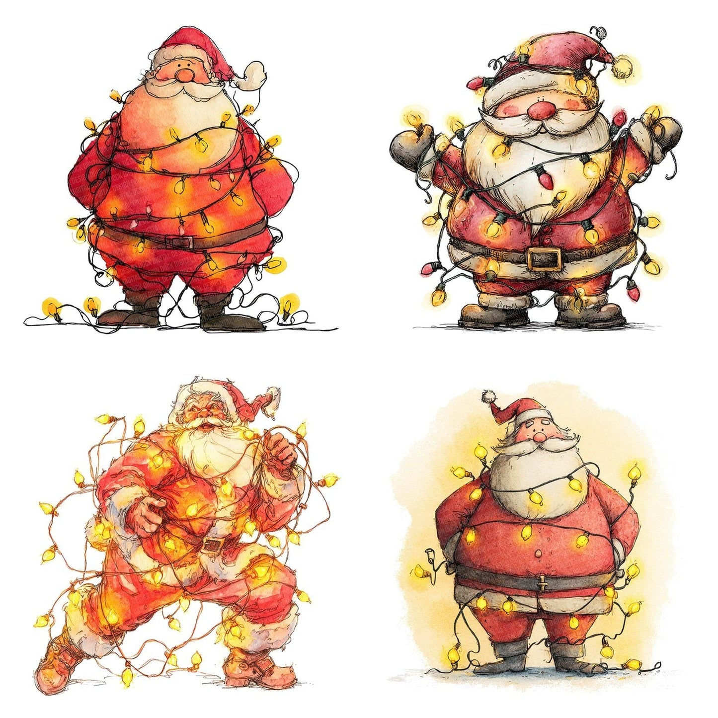 Christmas Watercolour Santa Lights Clipart Set (DDD004955)