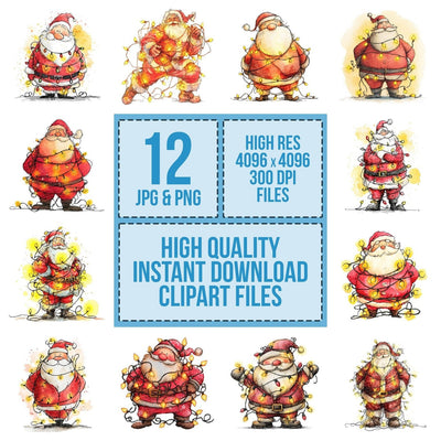 Christmas Watercolour Santa Lights Clipart Set (DDD004955)
