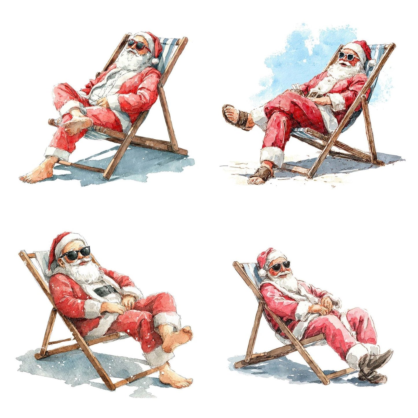 Christmas Watercolour Santa Lounging Clipart Set (DDD004956)