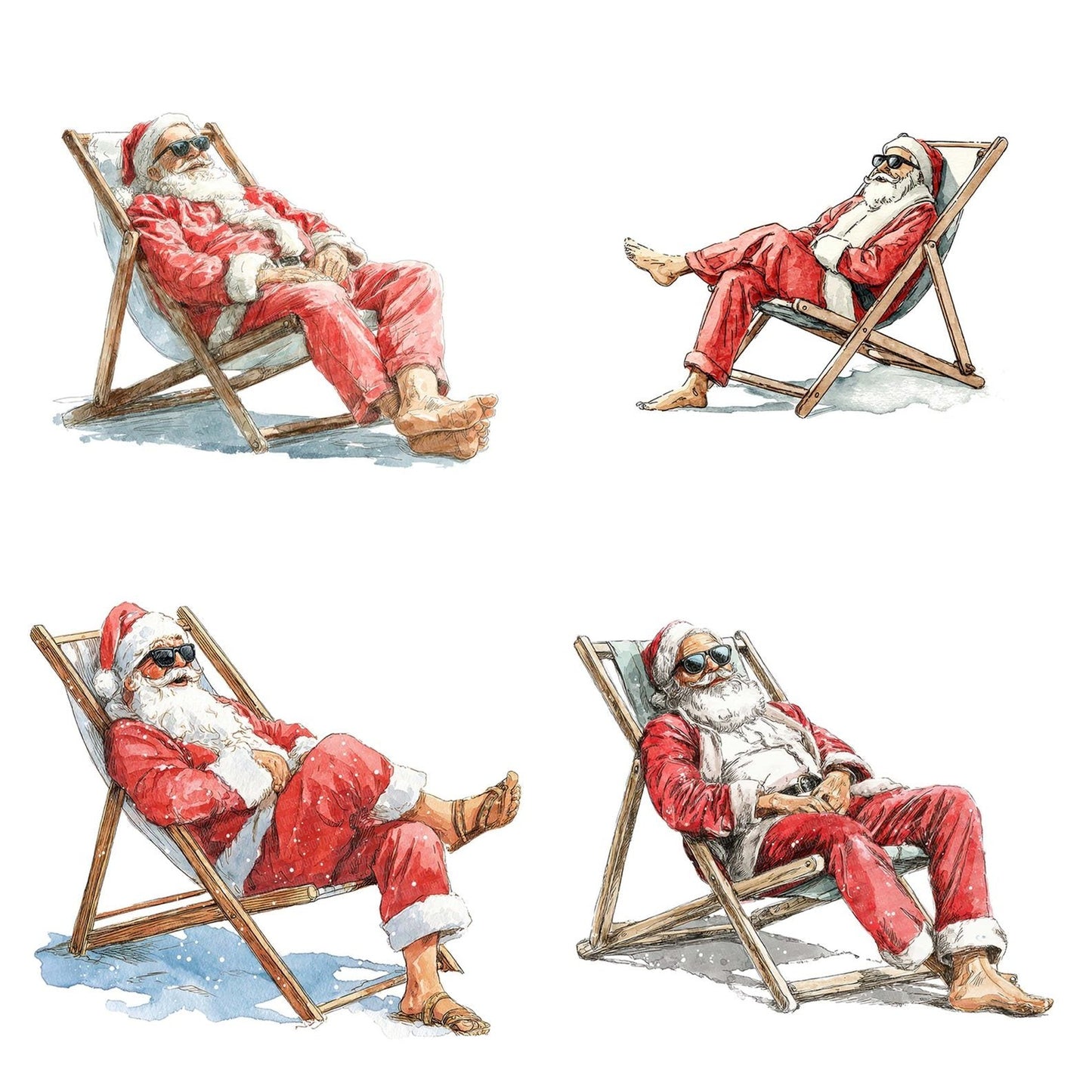 Christmas Watercolour Santa Lounging Clipart Set (DDD004956)