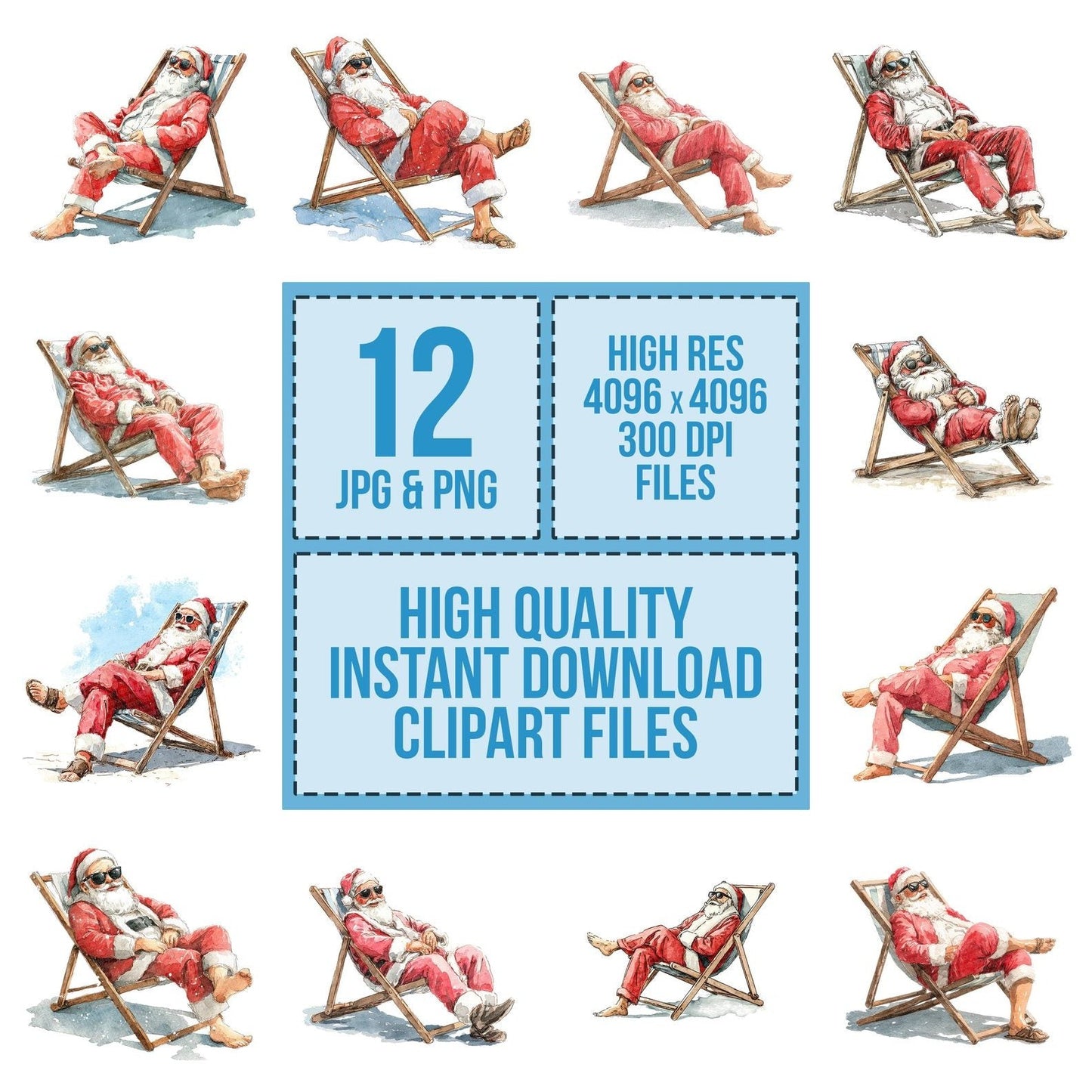 Christmas Watercolour Santa Lounging Clipart Set (DDD004956)