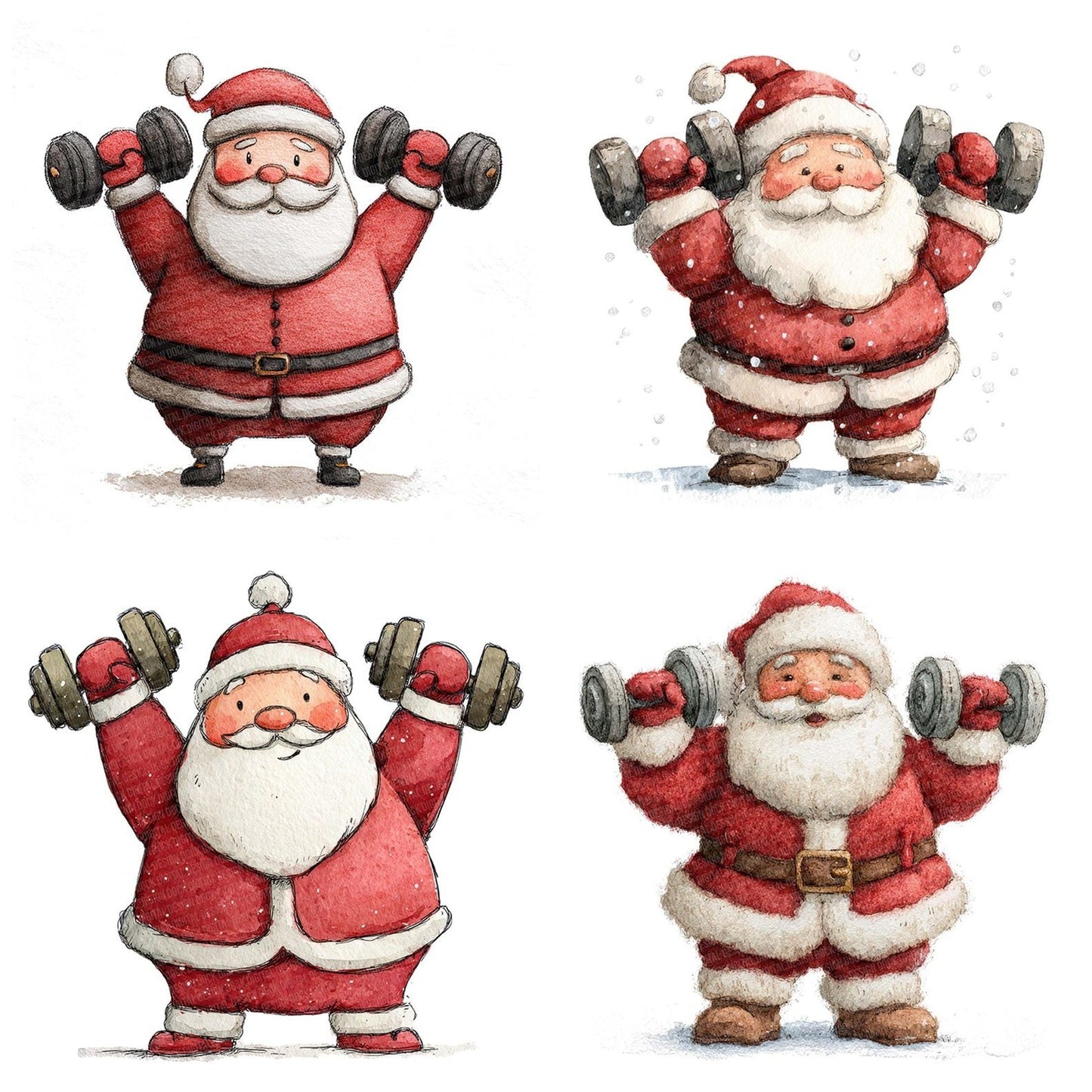 Christmas Watercolour Santa Weights Clipart Set (DDD004960)