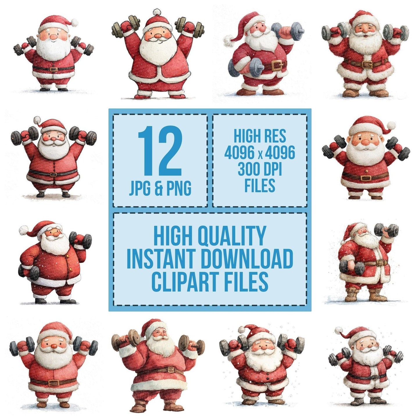 Christmas Watercolour Santa Weights Clipart Set (DDD004960)