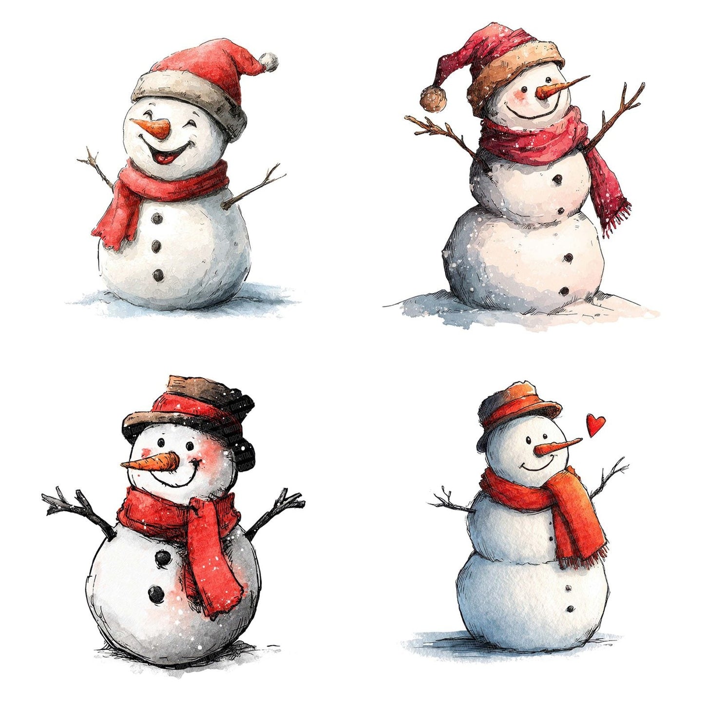 Christmas Watercolour Snowman Clipart Set (DDD004962)