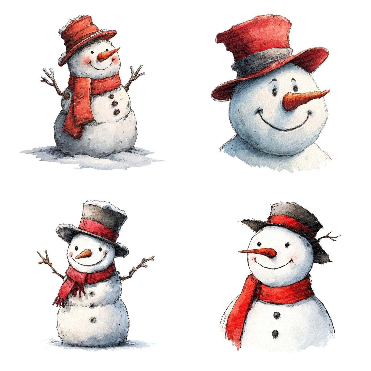 Christmas Watercolour Snowman Clipart Set (DDD004962)