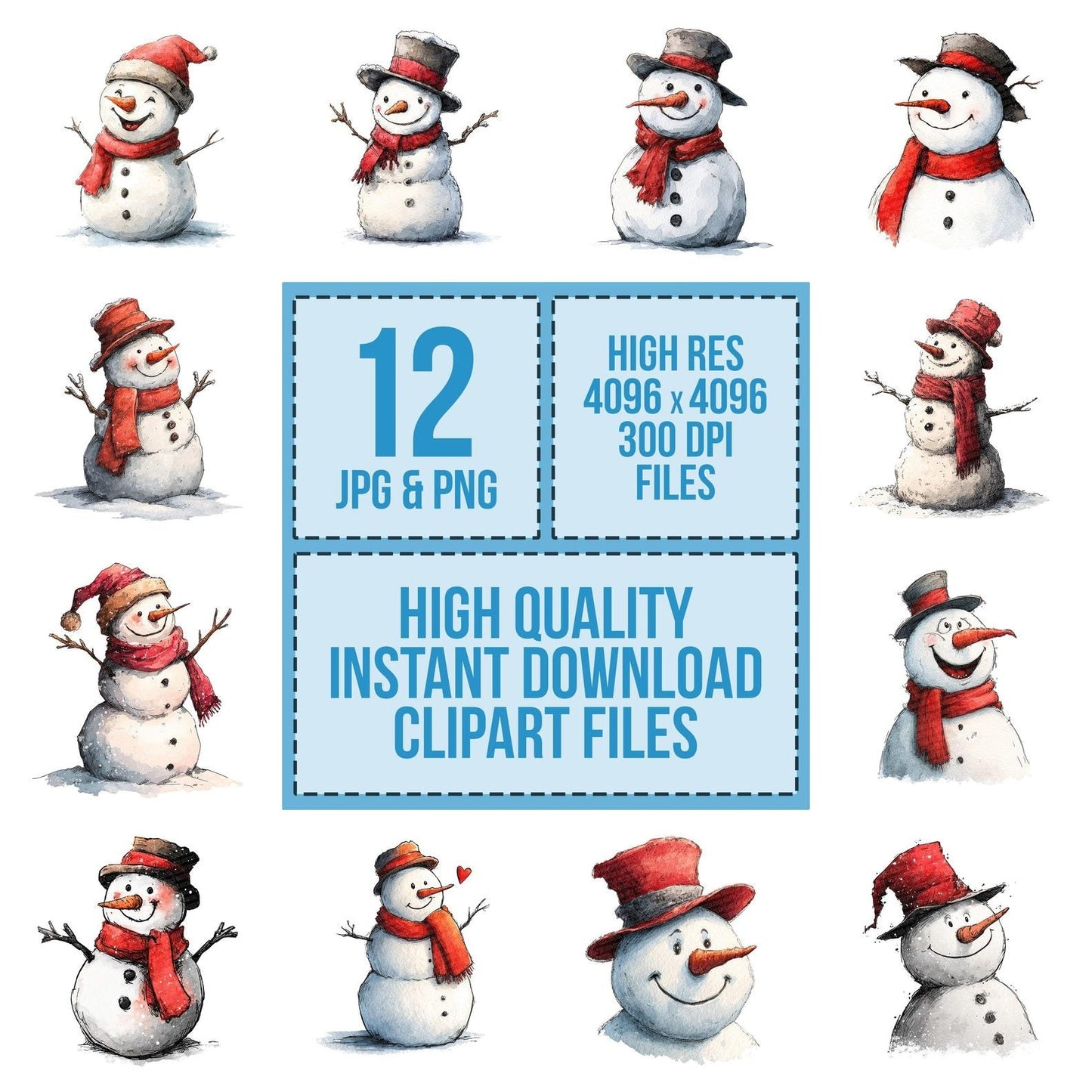 Christmas Watercolour Snowman Clipart Set (DDD004962)