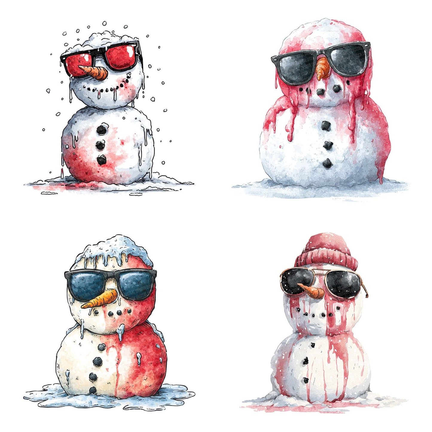 Christmas Watercolour Snowman Sunglasses Clipart Set (DDD004964)