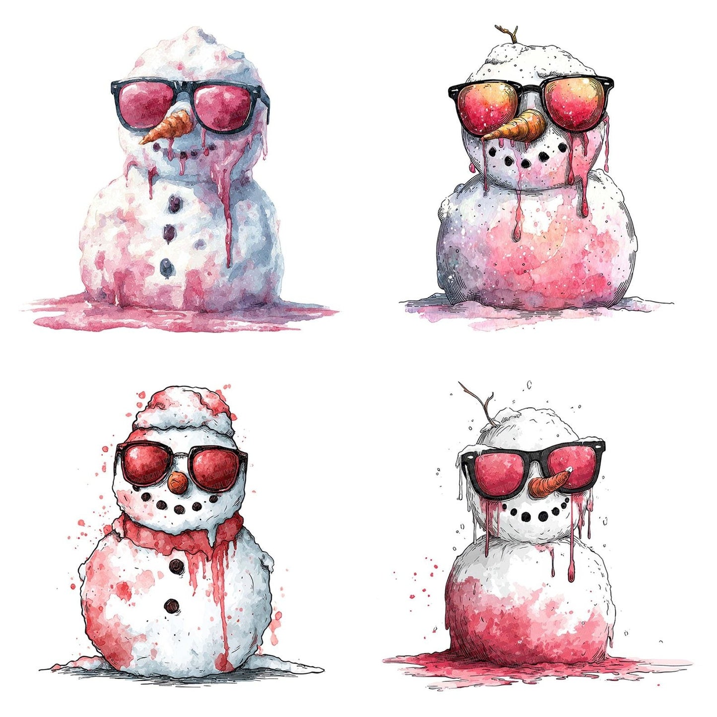Christmas Watercolour Snowman Sunglasses Clipart Set (DDD004964)