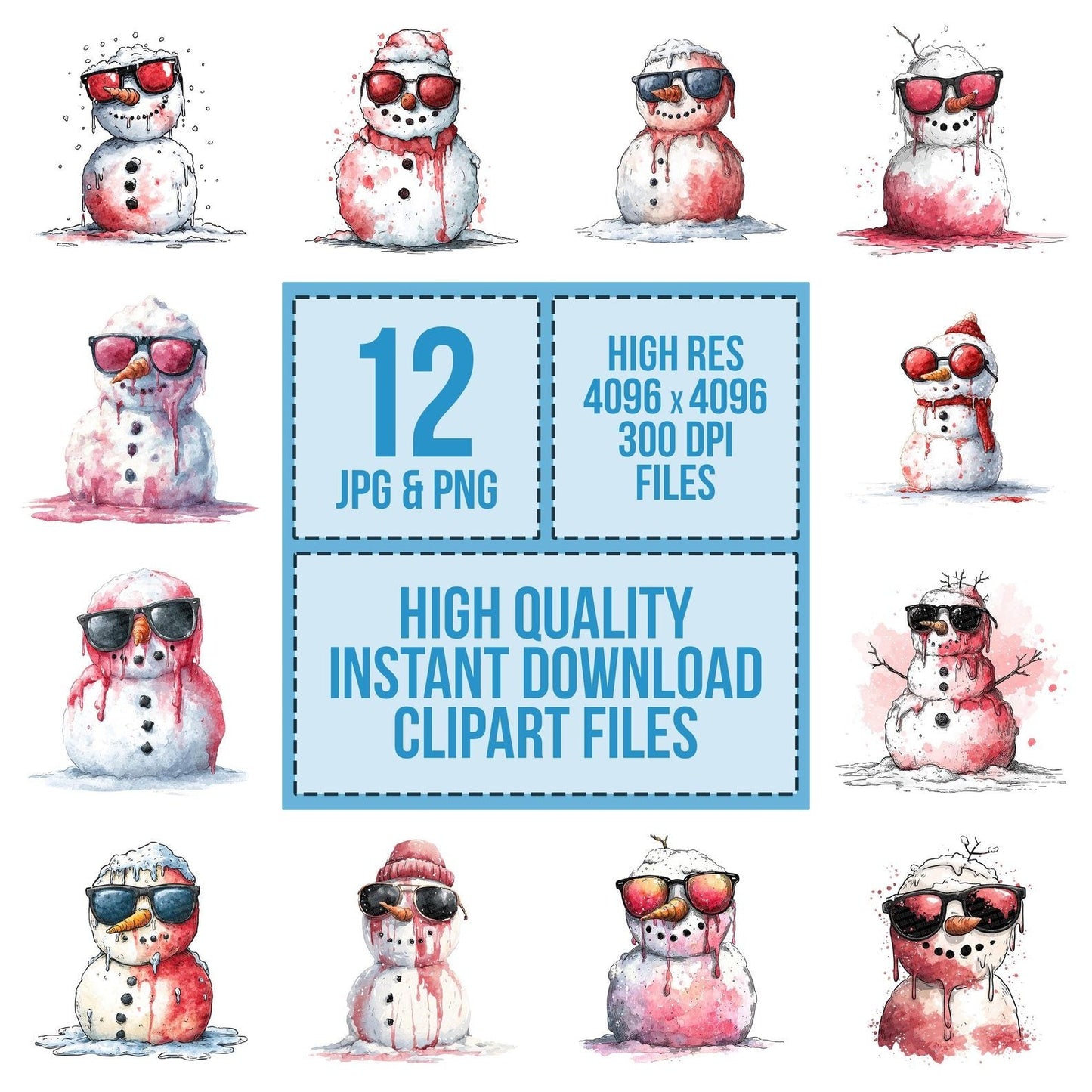 Christmas Watercolour Snowman Sunglasses Clipart Set (DDD004964)