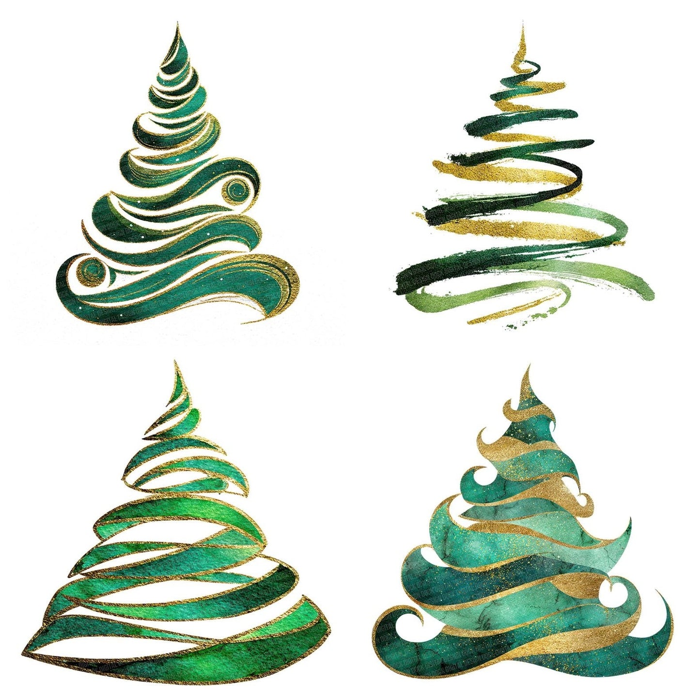 Christmas Watercolour Spiral Tree Clipart Set (DDD004966)