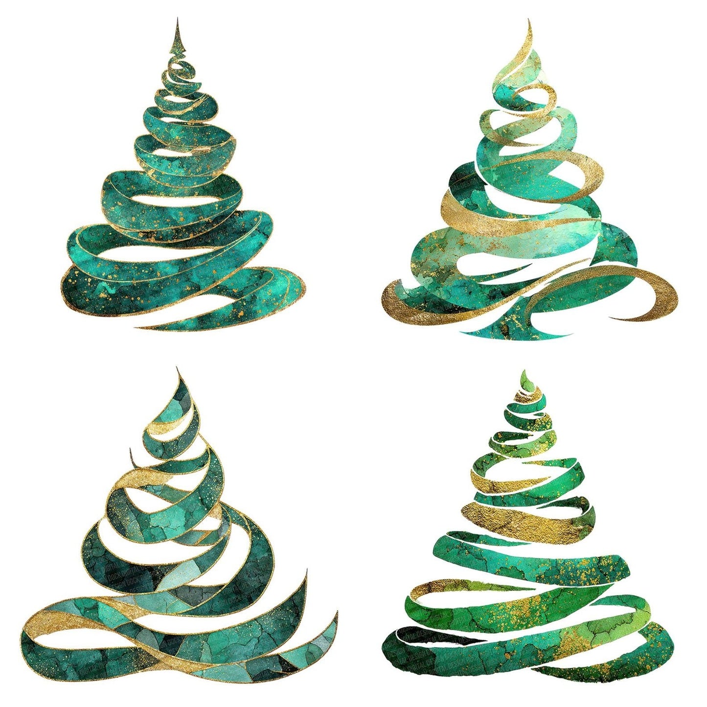 Christmas Watercolour Spiral Tree Clipart Set (DDD004966)