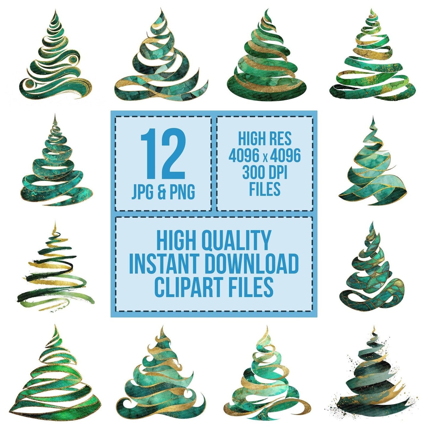Christmas Watercolour Spiral Tree Clipart Set (DDD004966)