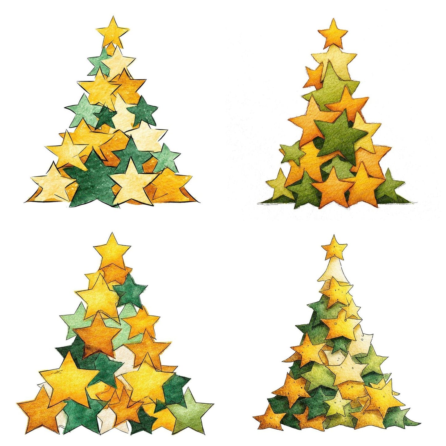 Christmas Watercolour Star Tree Clipart Set (DDD004968)