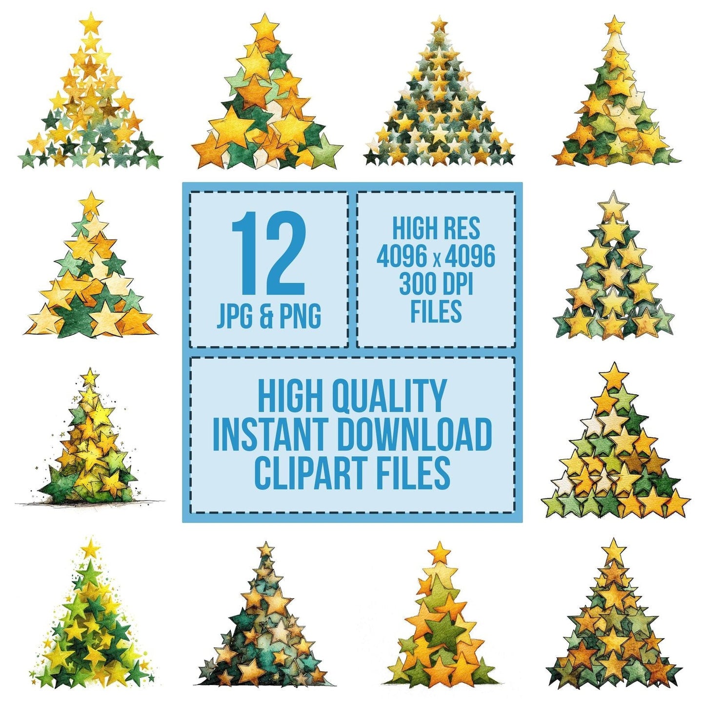 Christmas Watercolour Star Tree Clipart Set (DDD004968)