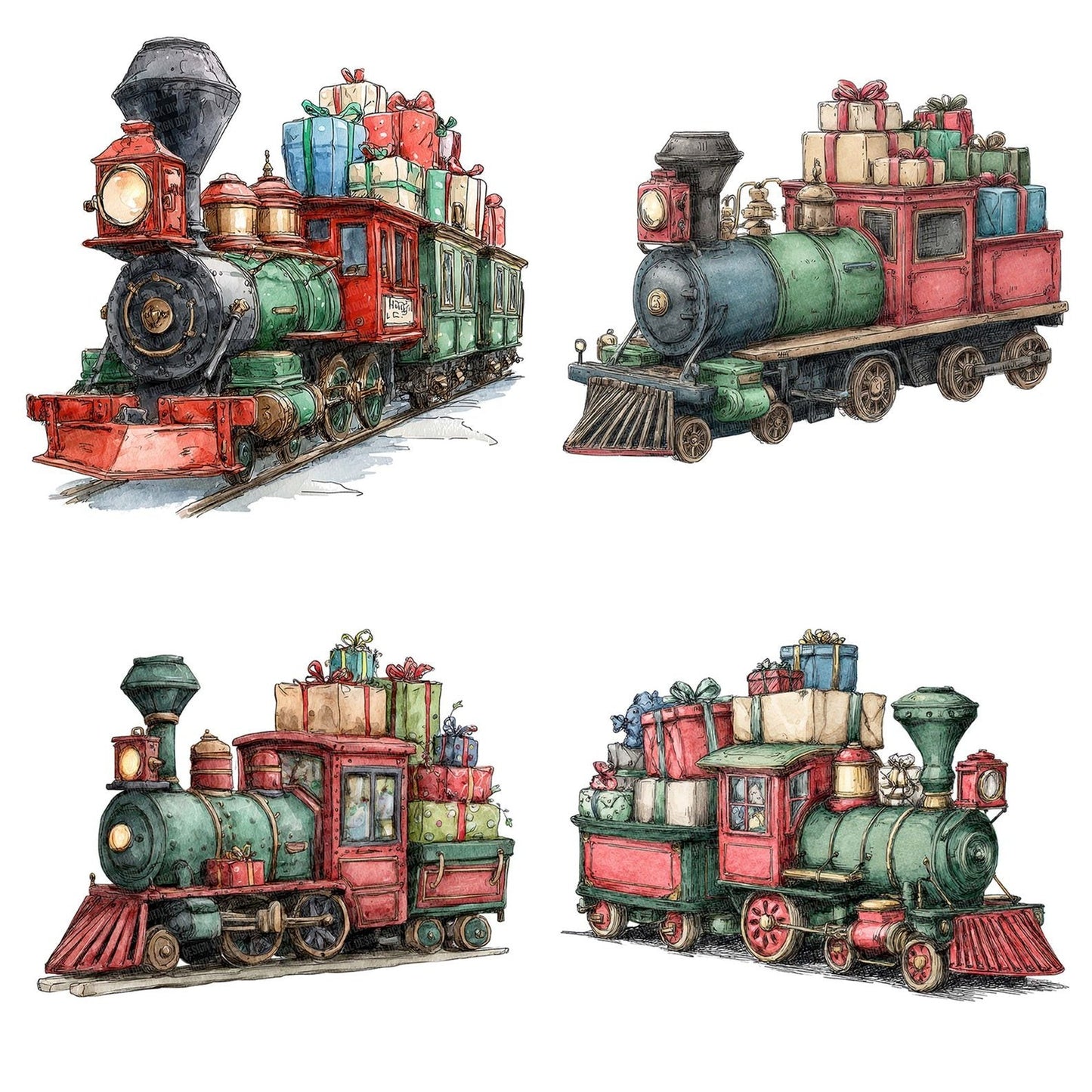 Christmas Watercolour Toy Train Clipart Set (DDD004969)