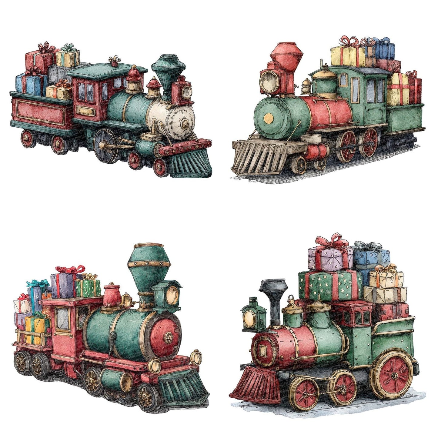 Christmas Watercolour Toy Train Clipart Set (DDD004969)