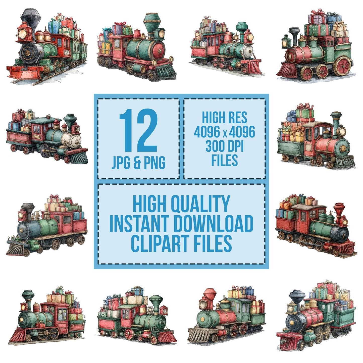 Christmas Watercolour Toy Train Clipart Set (DDD004969)