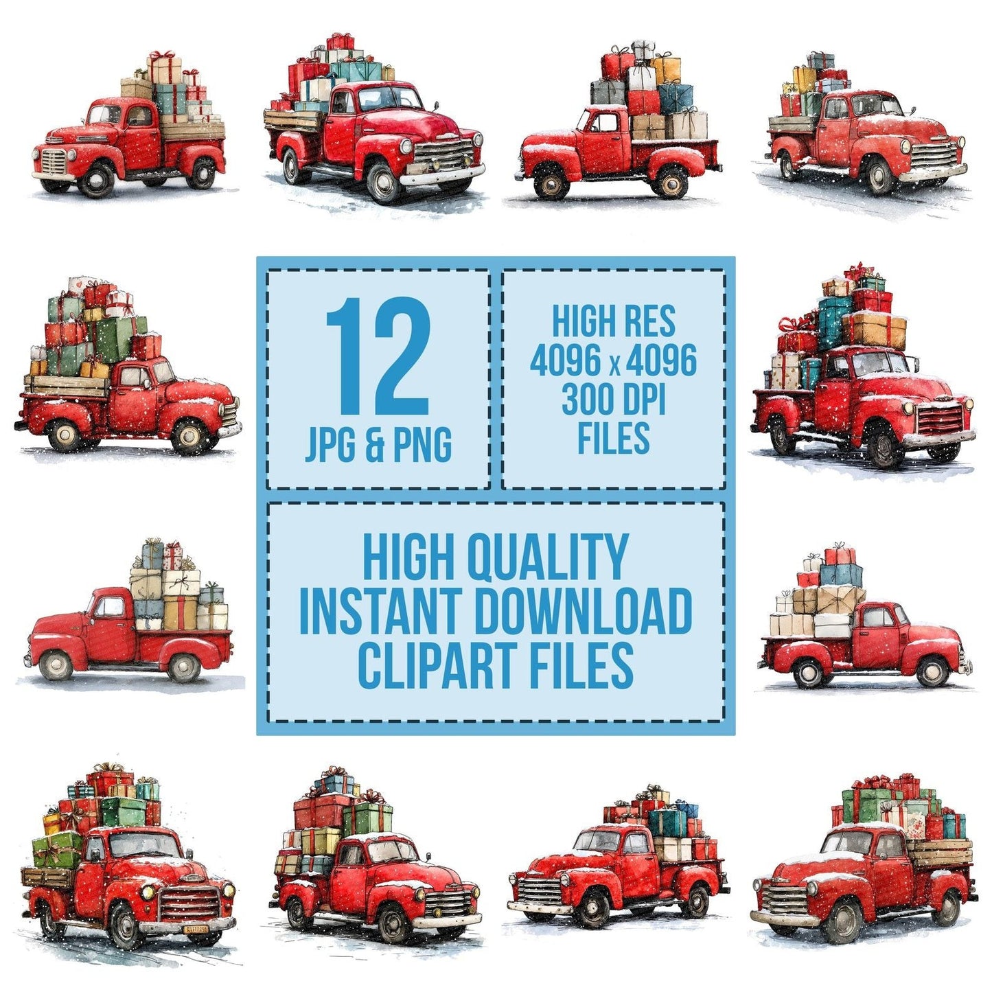 Christmas Watercolour Truck Presents Clipart Set (DDD004970)
