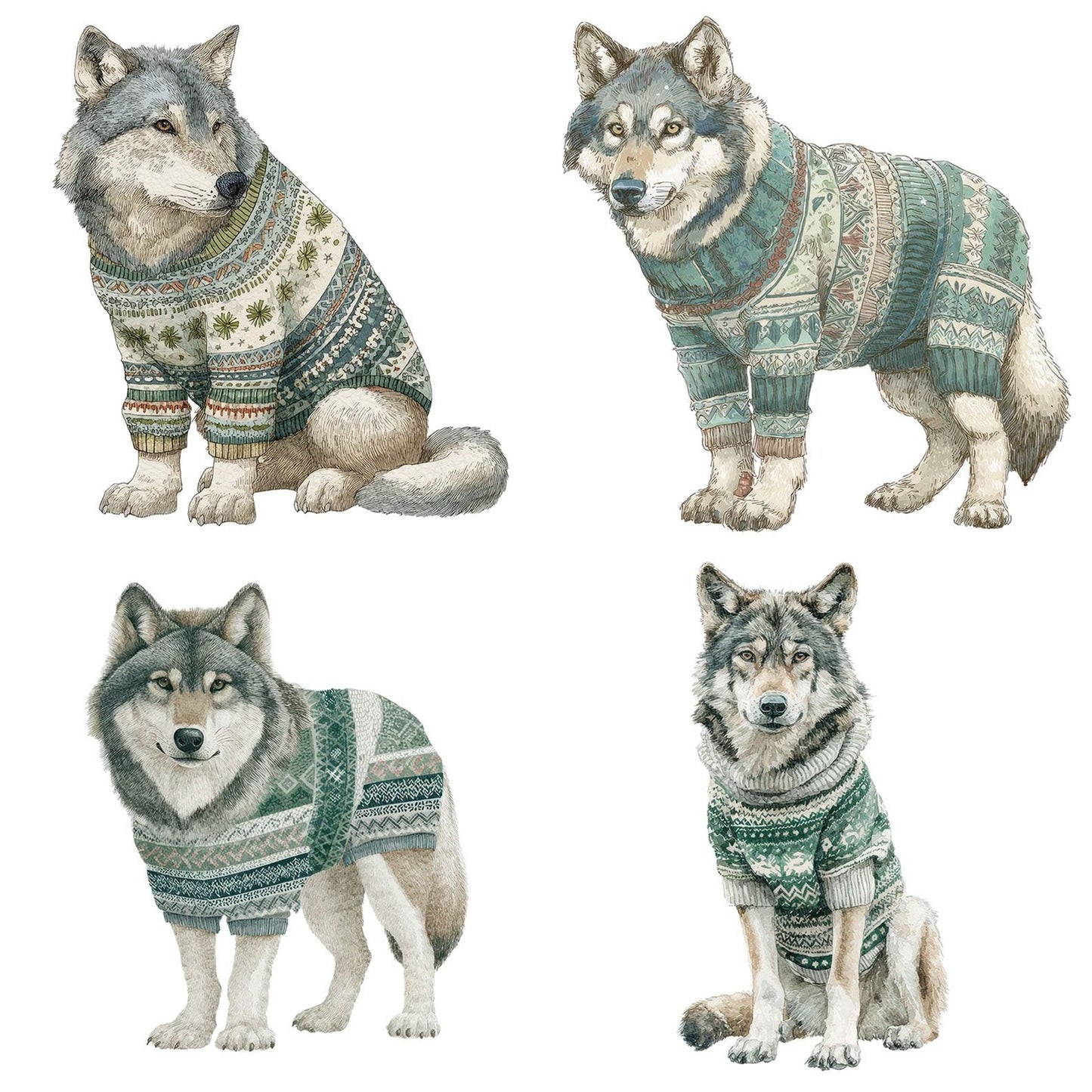 Christmas Wolf in Jumper Clipart Set (DDD004972)